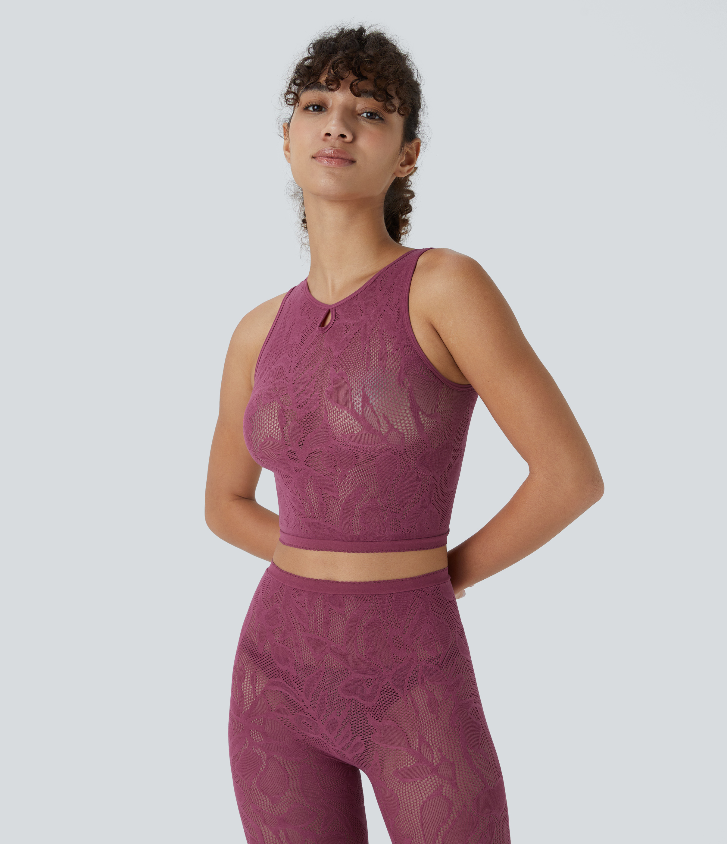 Halara Seamless Flow Cut Out Cropped Casual Tank Top Tank Top - Violet Quartz - One Size golf tops halter top tunic tops sleeveless tops 