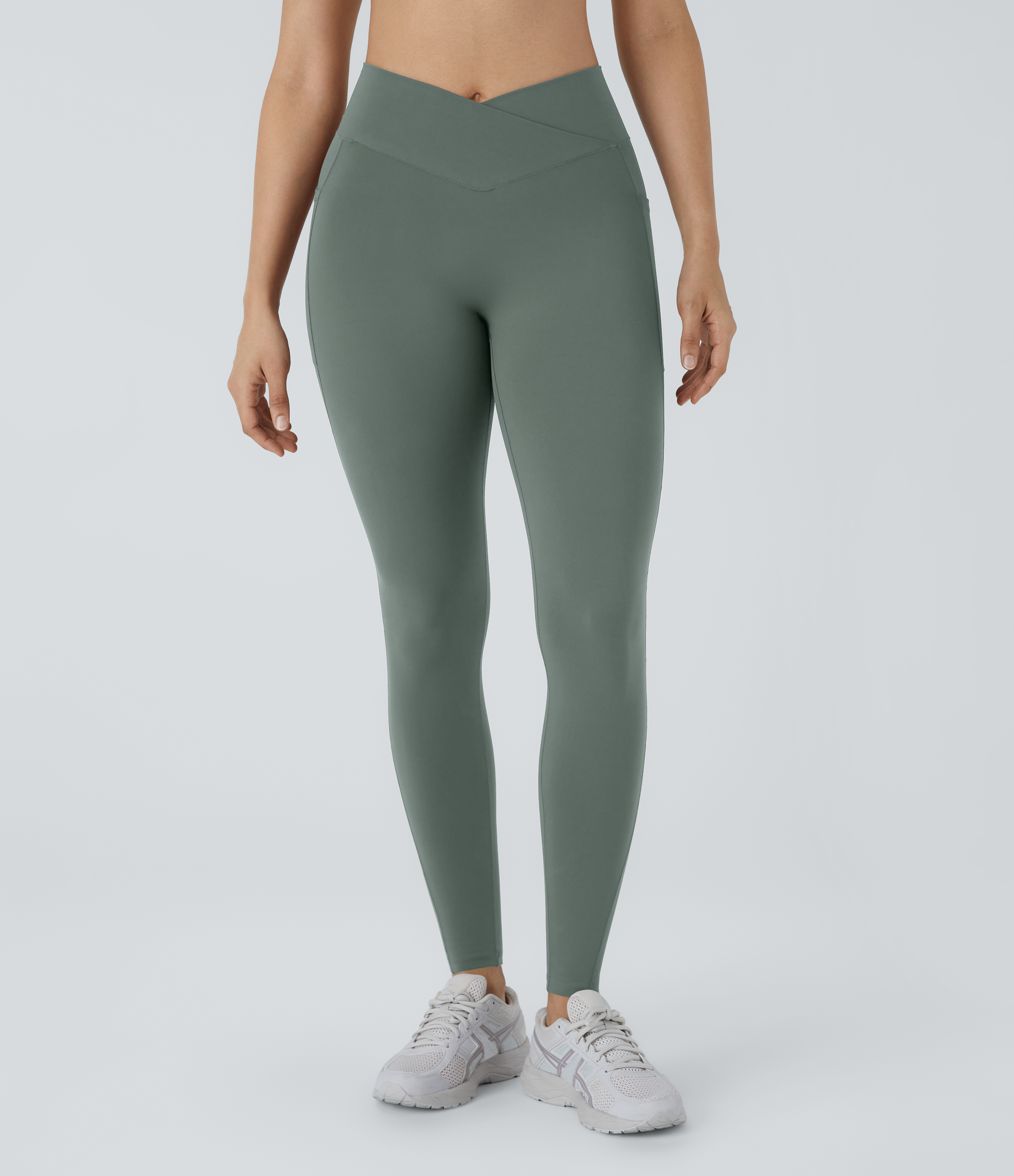Halara PatitoffВ® 2.0 Pet Hair Resistant High Waisted Crossover Side Pocket Yoga Leggings  - Willow Green - L(7/8) gym leggings 