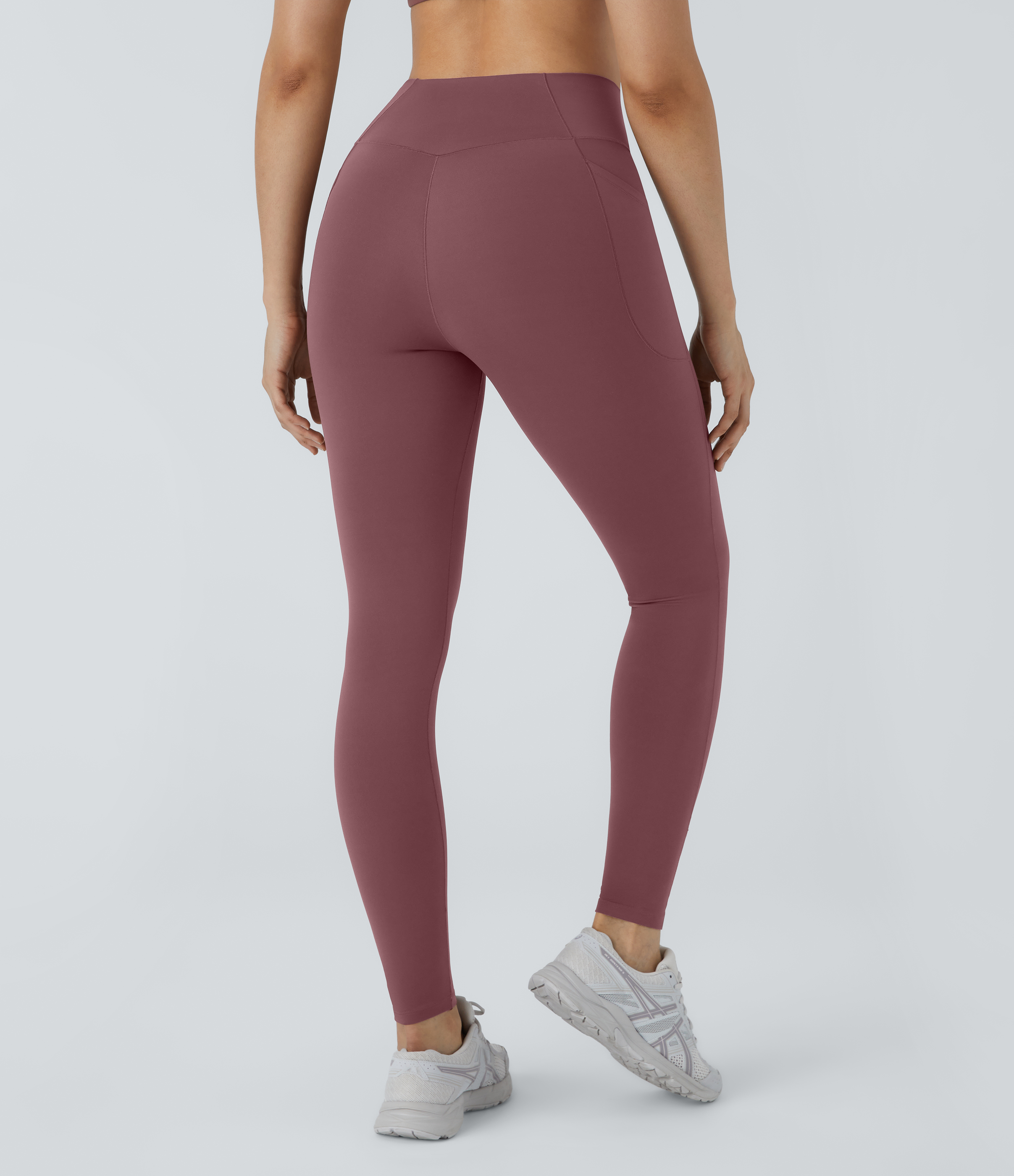 Halara PatitoffВ® 2.0 Pet Hair Resistant High Waisted Crossover Side Pocket Yoga Leggings  - Red Mahogany - L(7/8) gym leggings 