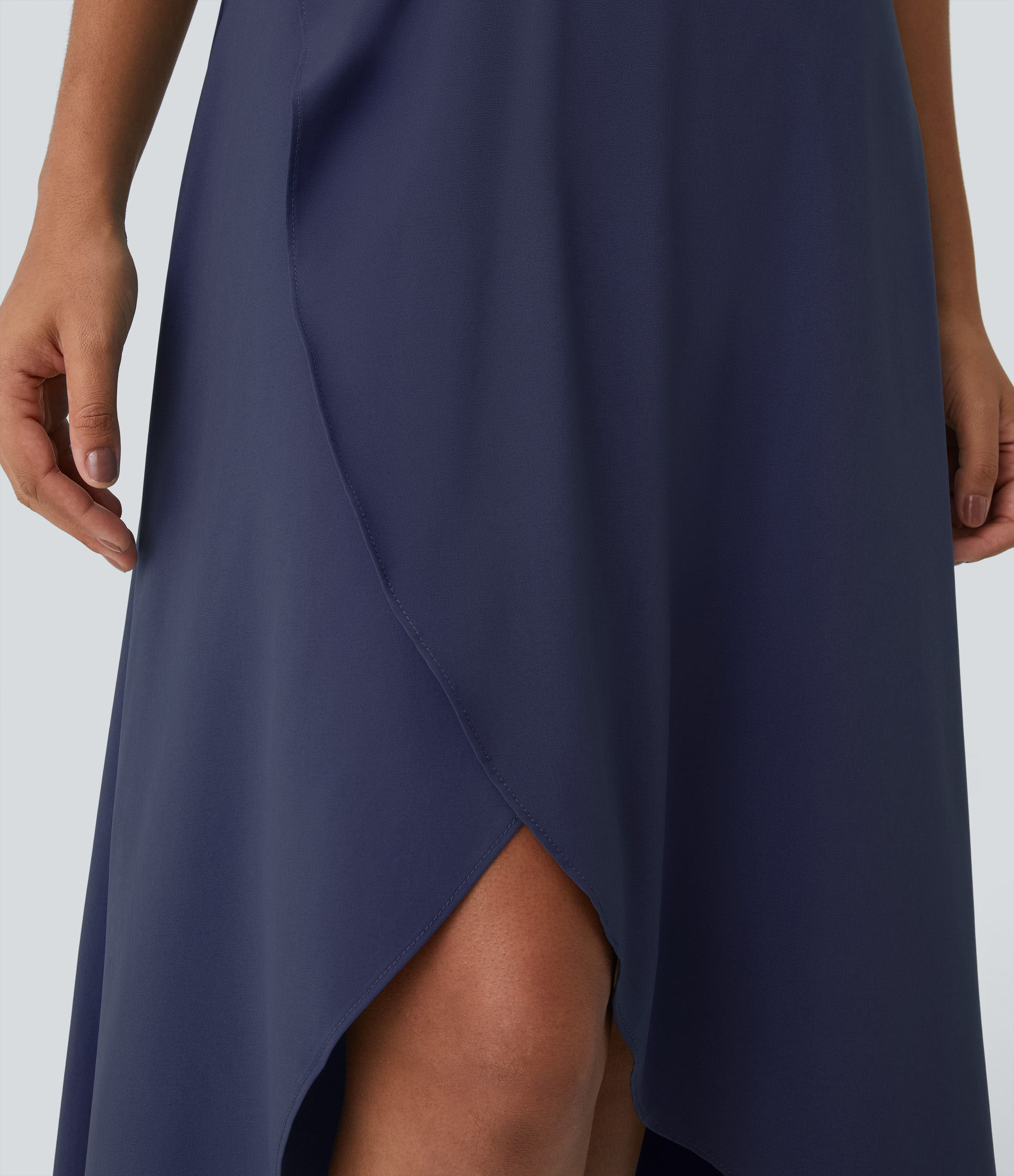 Halara Breezefulв„ў High Waisted High Low Ruffle 2-in-1 Flowy Quick Dry Casual Regular Maxi Skirt  - Black Diamond Blue - XS(regular) 