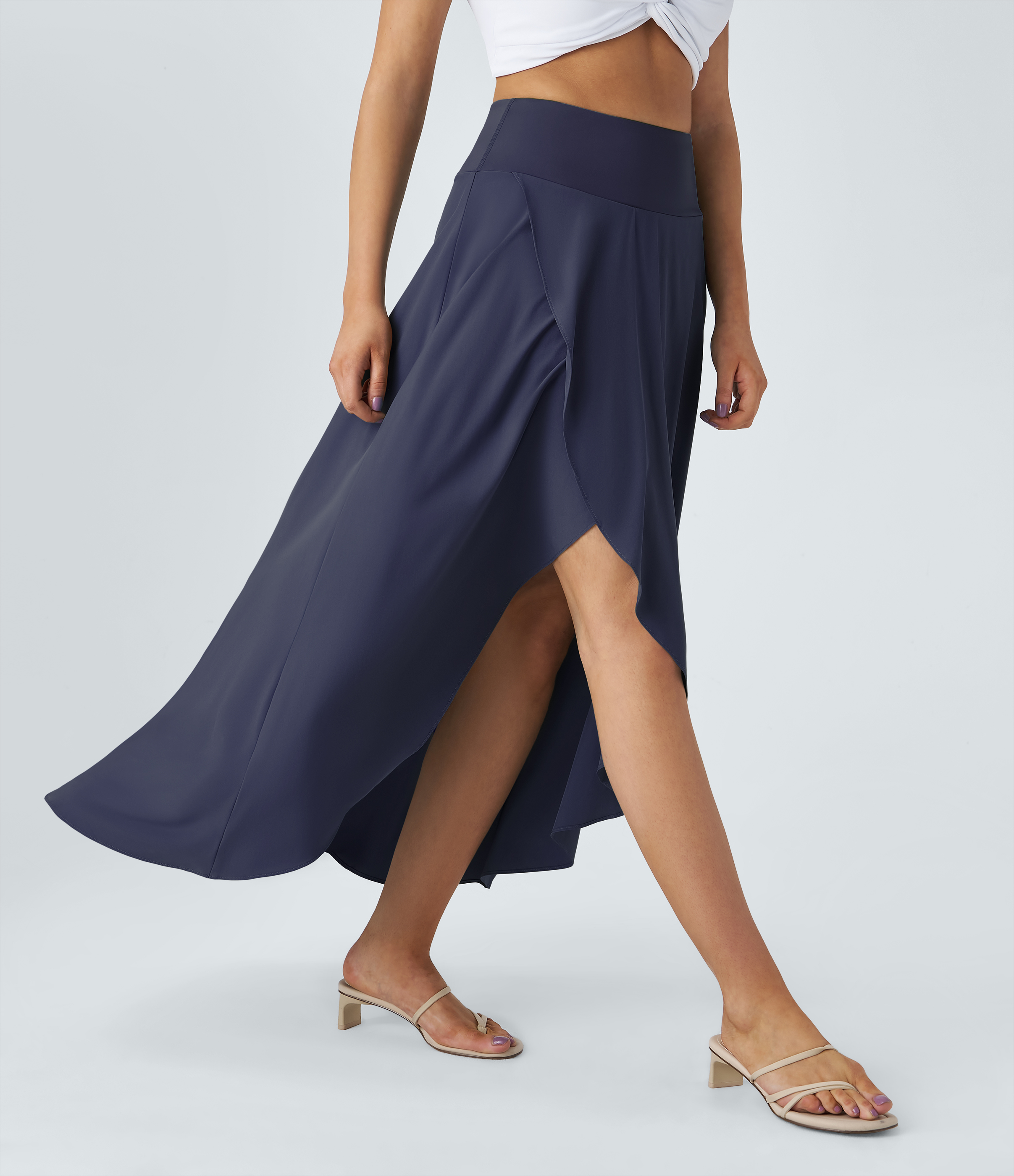 Halara Breezefulв„ў High Waisted High Low Ruffle 2-in-1 Flowy Quick Dry Casual Regular Maxi Skirt  - Black Diamond Blue - XS(regular) 
