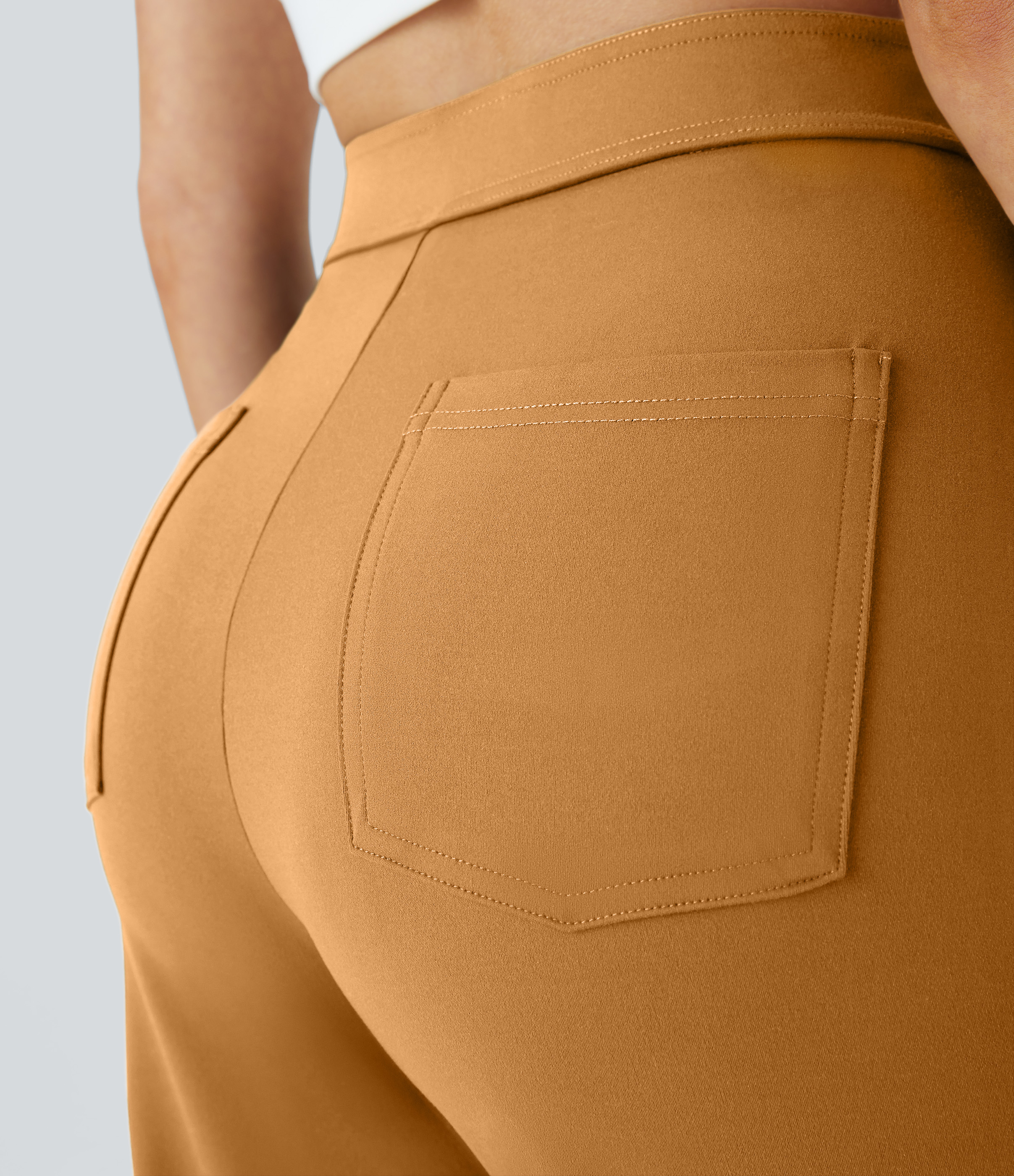 Halara High Waisted Button Multiple Pockets Straight Leg Casual Pants  - Buckskin - L(regular) sweatpants jogger pants stacked sweatpants 