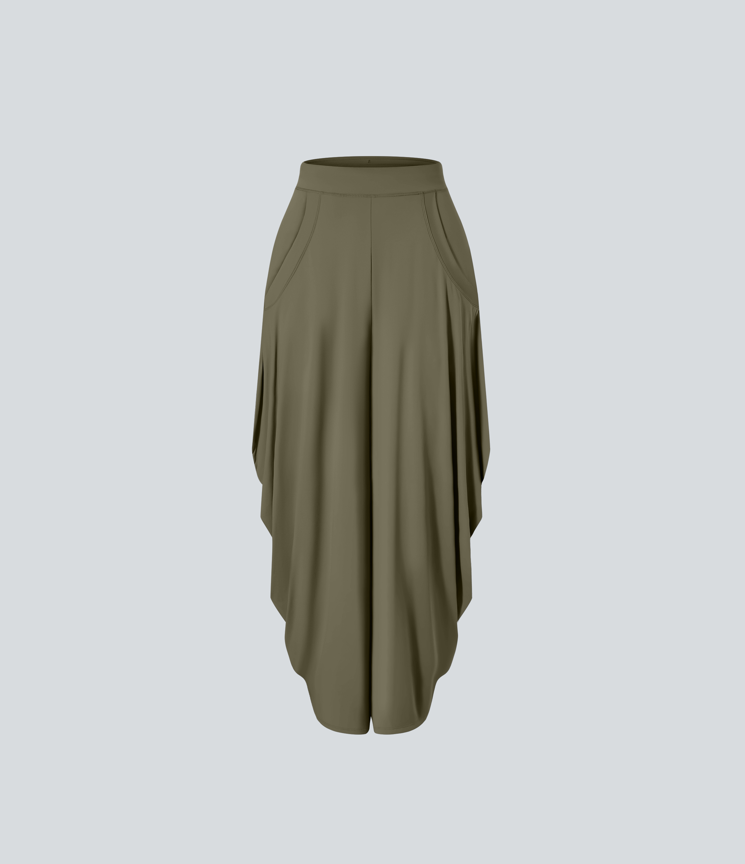 Halara Mid Rise Multiple Pockets Draped Wide Leg Casual Pants  - Withered Green - S(regular) 