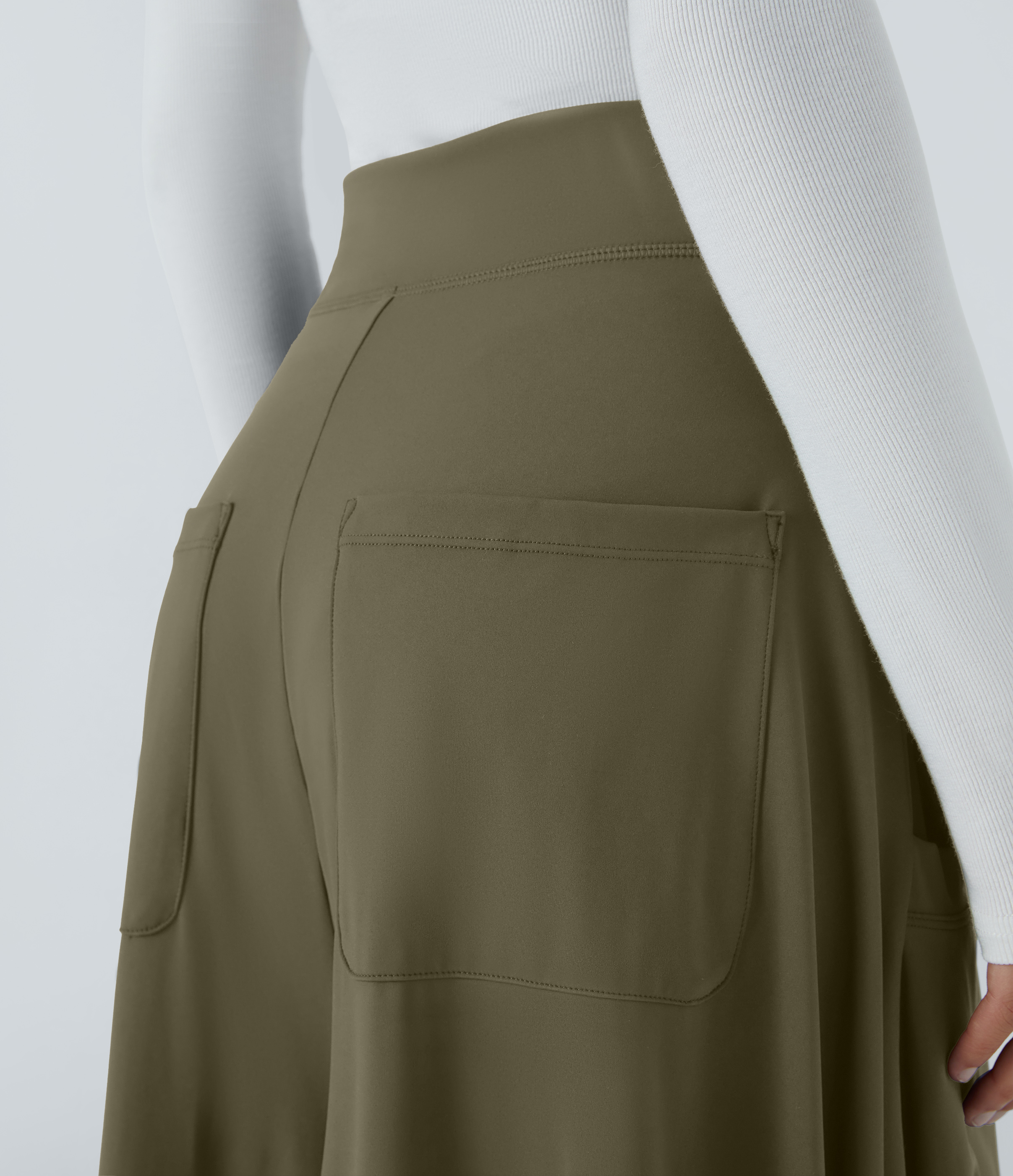 Halara Mid Rise Multiple Pockets Draped Wide Leg Casual Pants  - Withered Green - S(regular) 