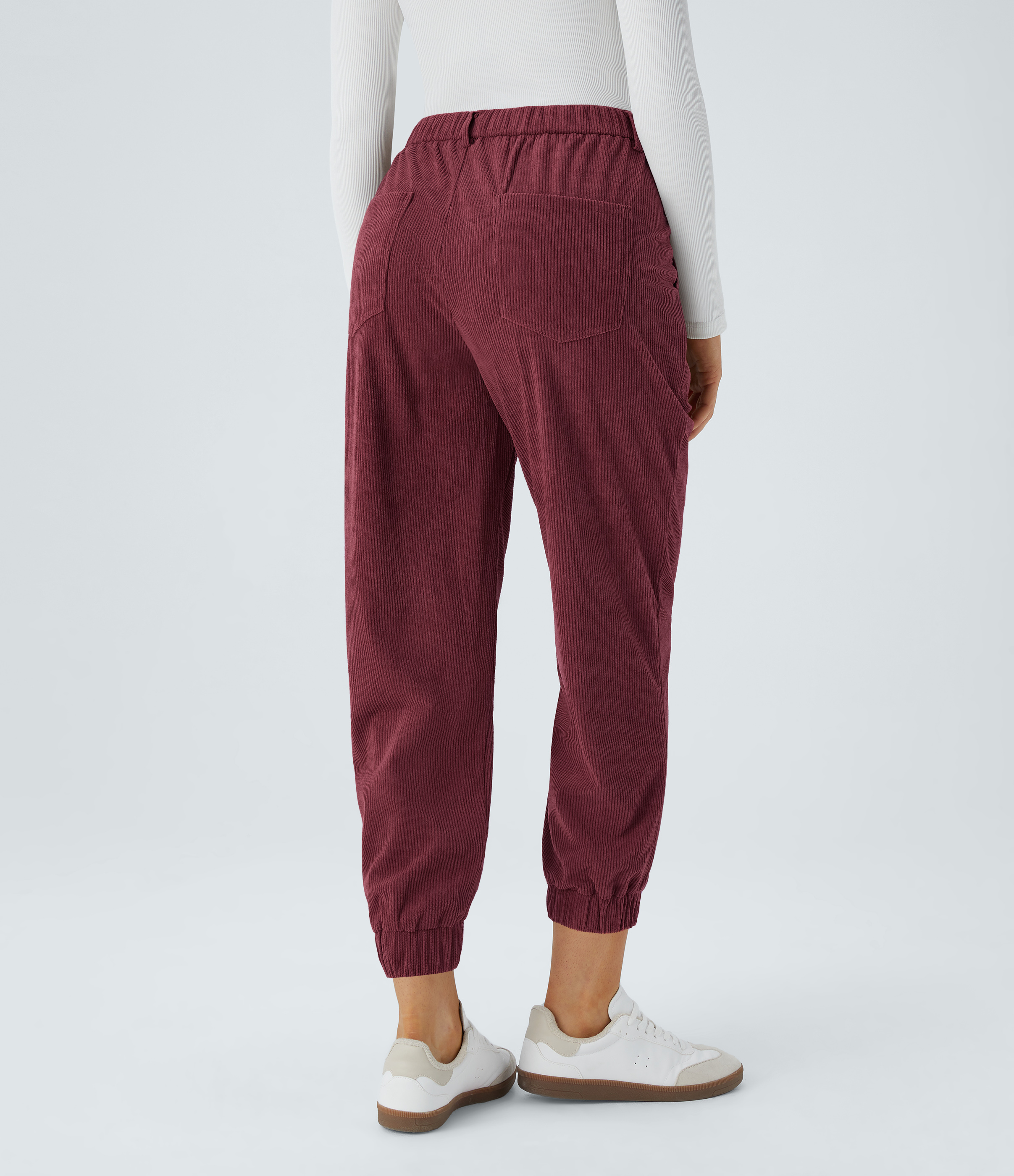 Halara Mid Rise Button Zipper Multiple Pockets Corduroy Casual Joggers  - Pomegranate - S(regular) 