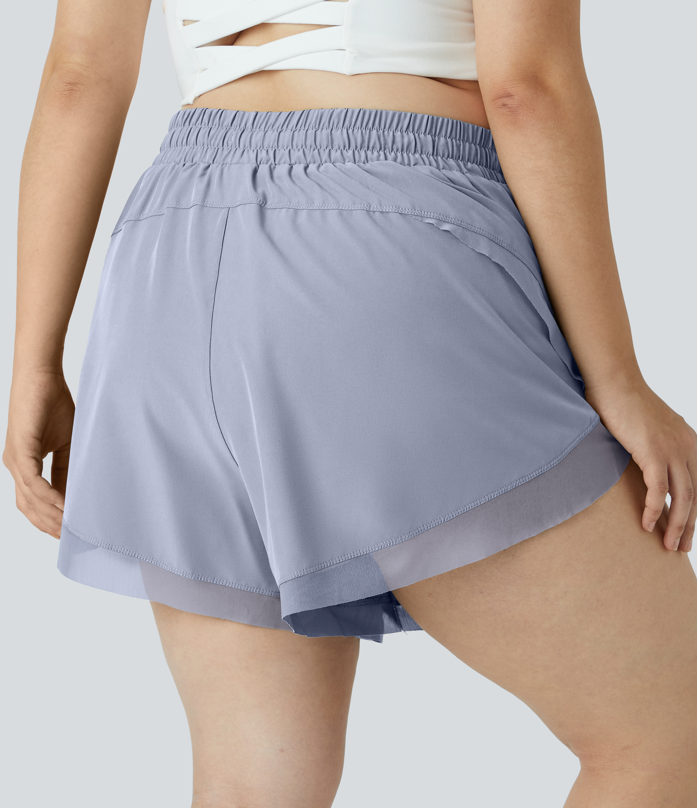 Halara Drawstring Contrast Mesh 2-in-1 Plus Size Shorts 4