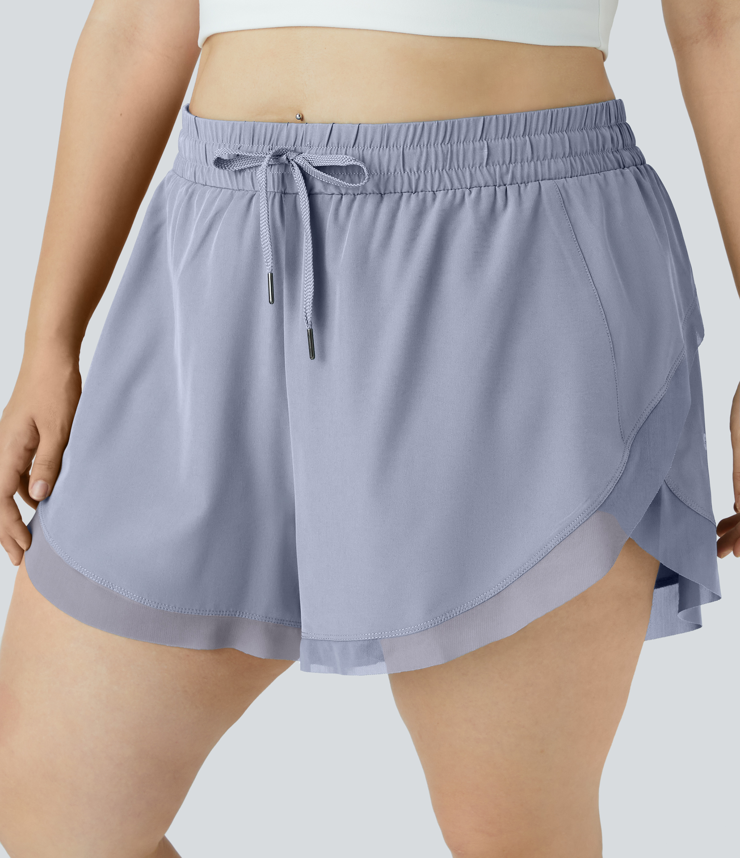 Halara Drawstring Contrast Mesh 2-in-1 Plus Size Shorts 4