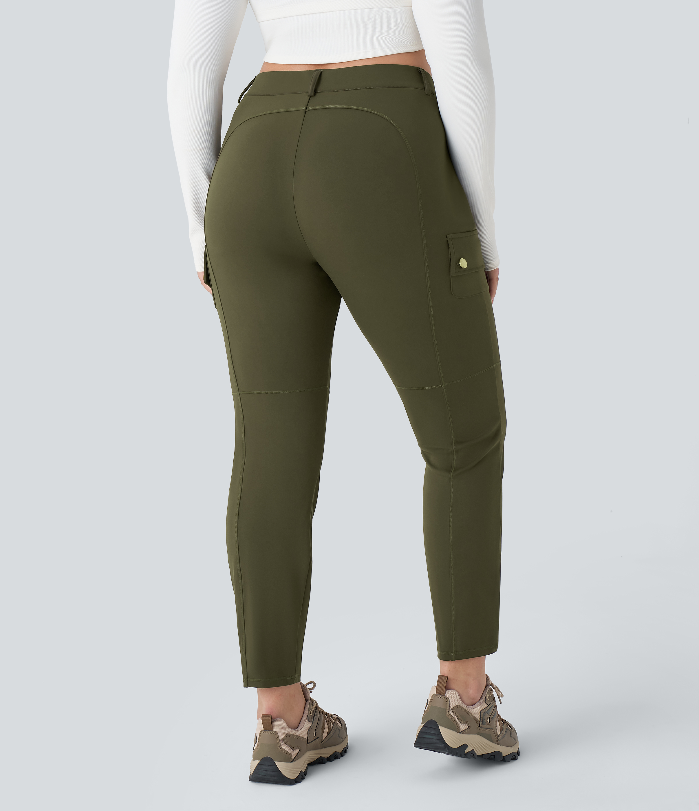 Halara High Waisted Button Zipper Multiple Pockets Solid Slim Hiking Plus Size Cargo Pants  - Forest Night - 3X(regular) 