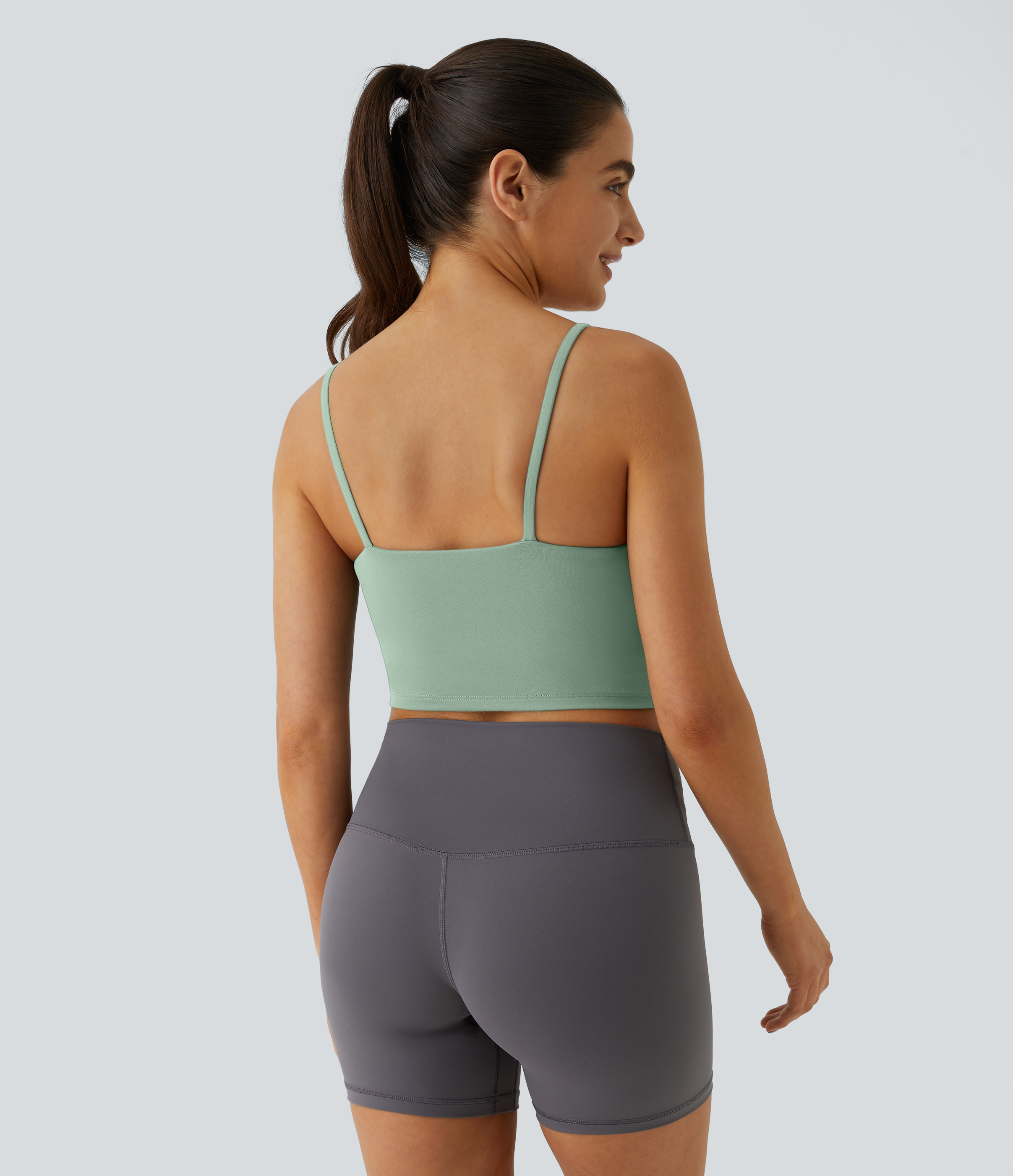 Halara Basic Padded Workout Cropped Tank Top Tank Top - Frosty Green - M golf tops halter top tunic tops sleeveless tops backless top 