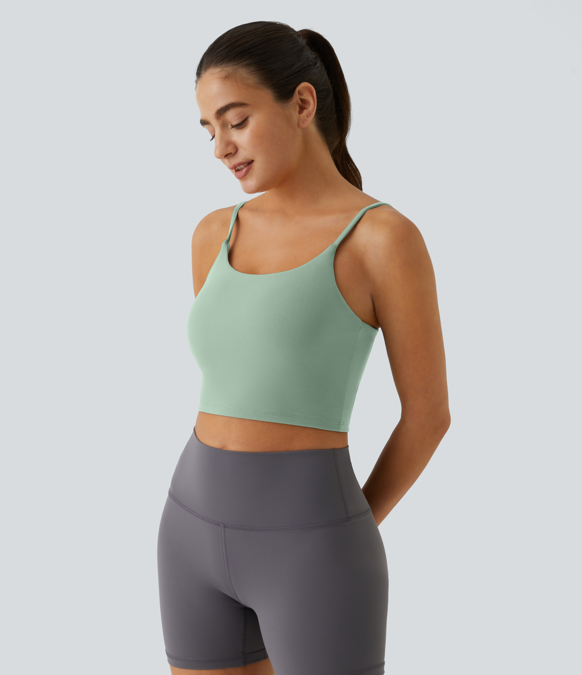 Halara Basic Padded Workout Cropped Tank Top Tank Top - Frosty Green - M golf tops halter top tunic tops sleeveless tops backless top 