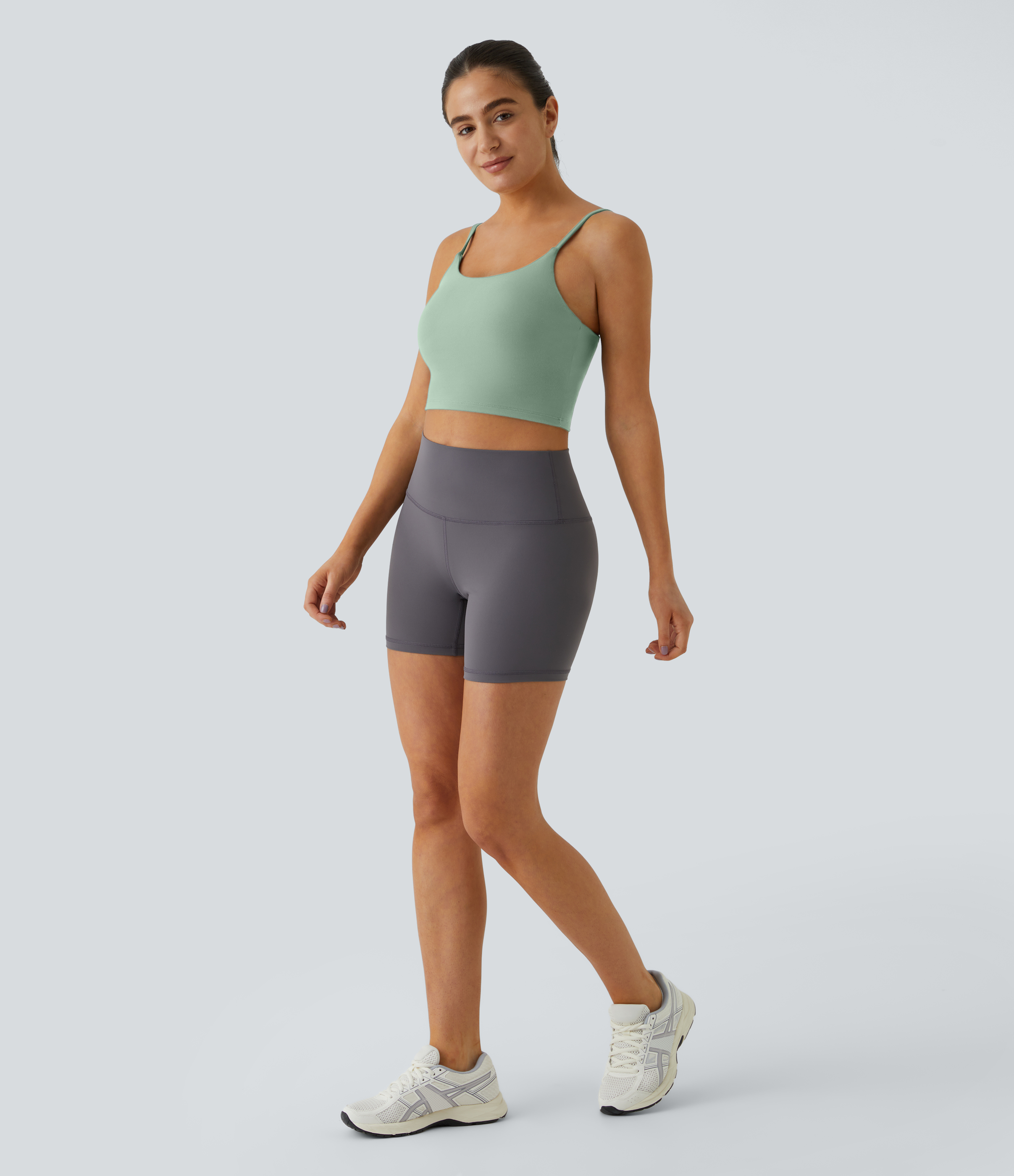 Halara Basic Padded Workout Cropped Tank Top Tank Top - Frosty Green - M golf tops halter top tunic tops sleeveless tops backless top 