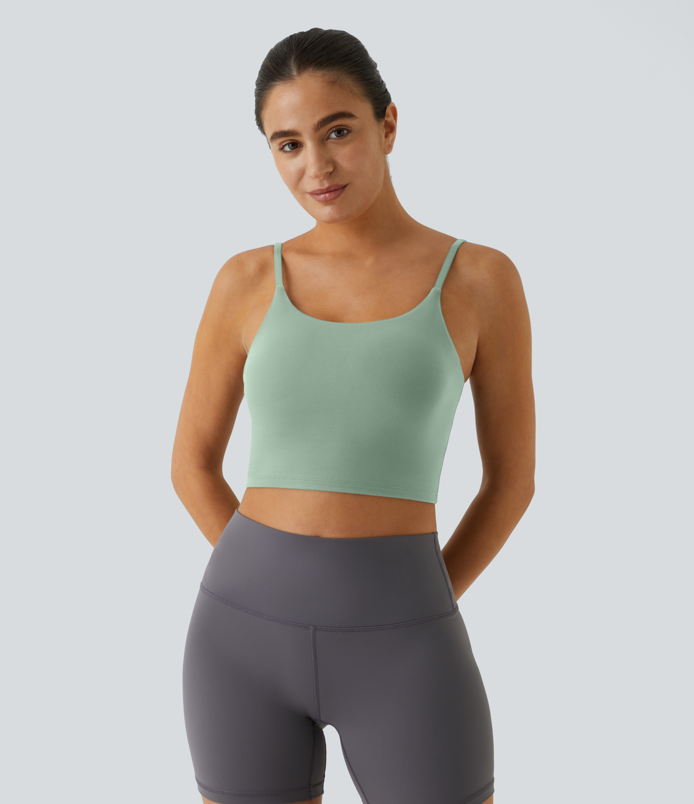 Halara Basic Padded Workout Cropped Tank Top Tank Top - Frosty Green - M golf tops halter top tunic tops sleeveless tops backless top 