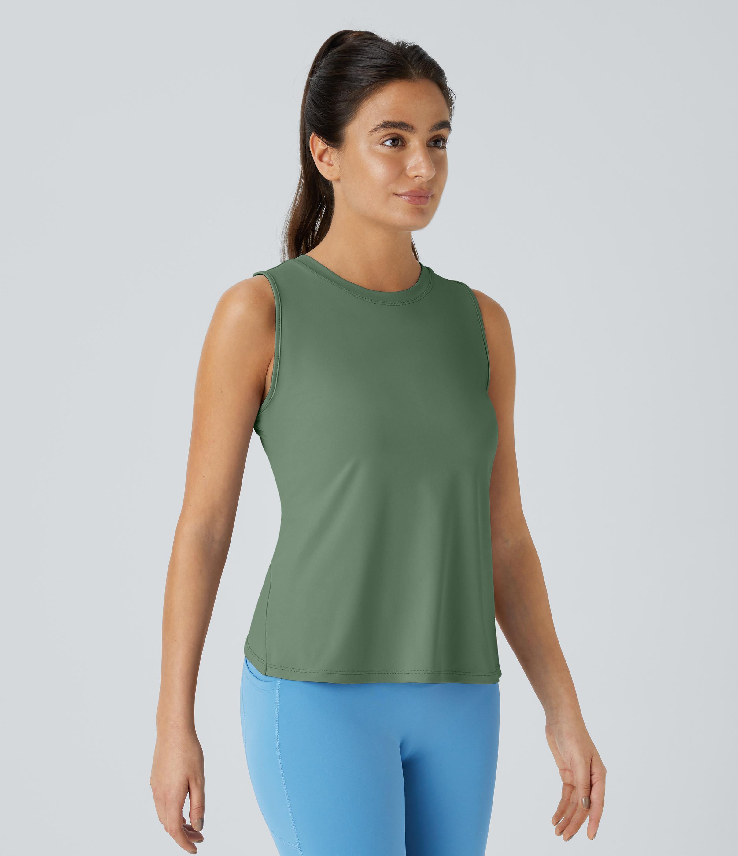 Halara In My Feels Cut Out Crossover Hem Yoga Tank Top Tank Top - Green Shade - XL golf tops halter top tunic tops sleeveless tops 