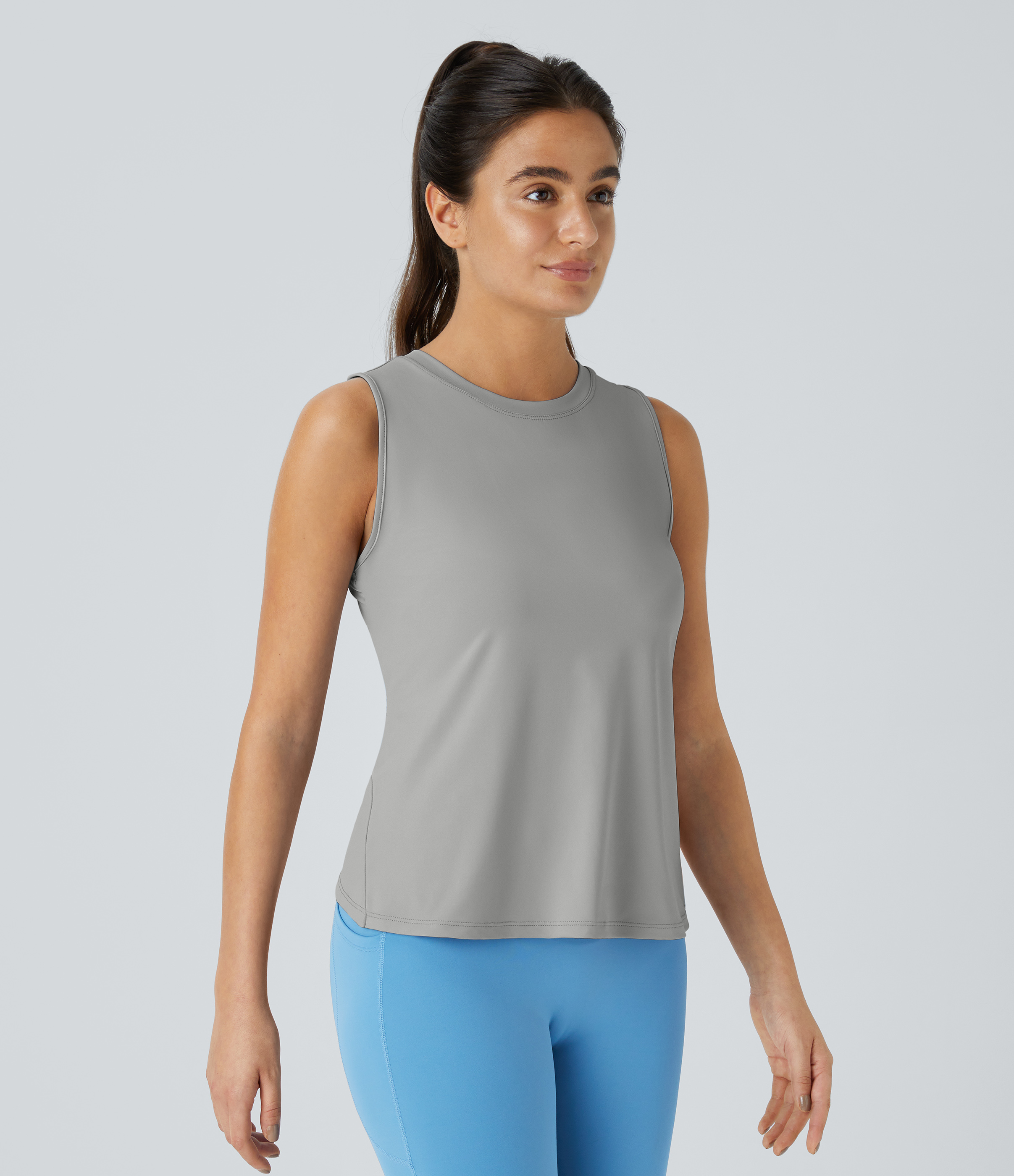 Halara Cut Out Crossover Hem Solid Yoga Tank Top Tank Top - Mist Grey - M golf tops halter top tunic tops sleeveless tops backless top 