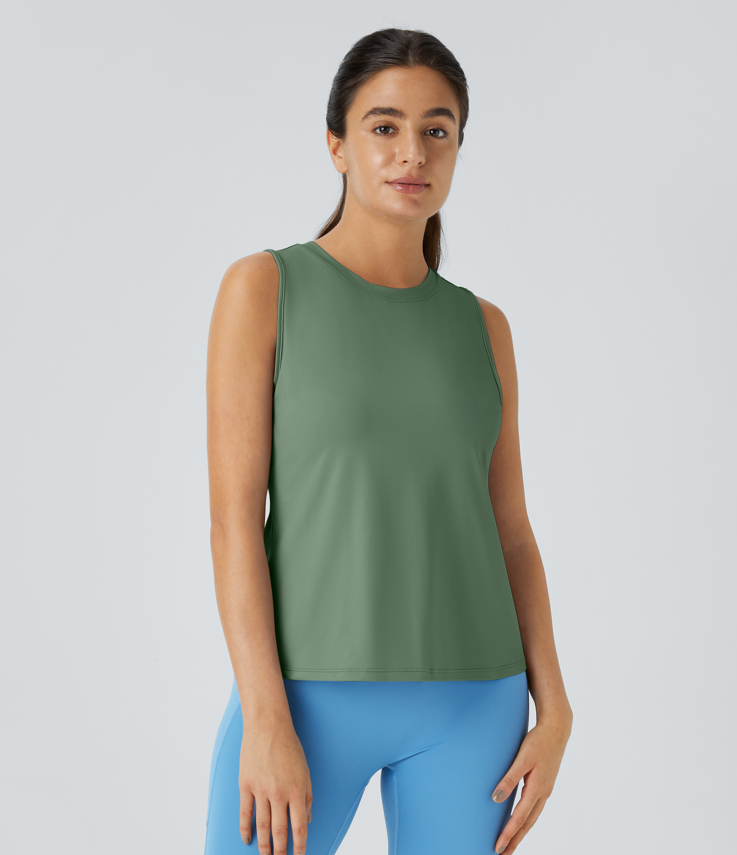 Halara In My Feels Cut Out Crossover Hem Yoga Tank Top Tank Top - Green Shade - XL golf tops halter top tunic tops sleeveless tops 