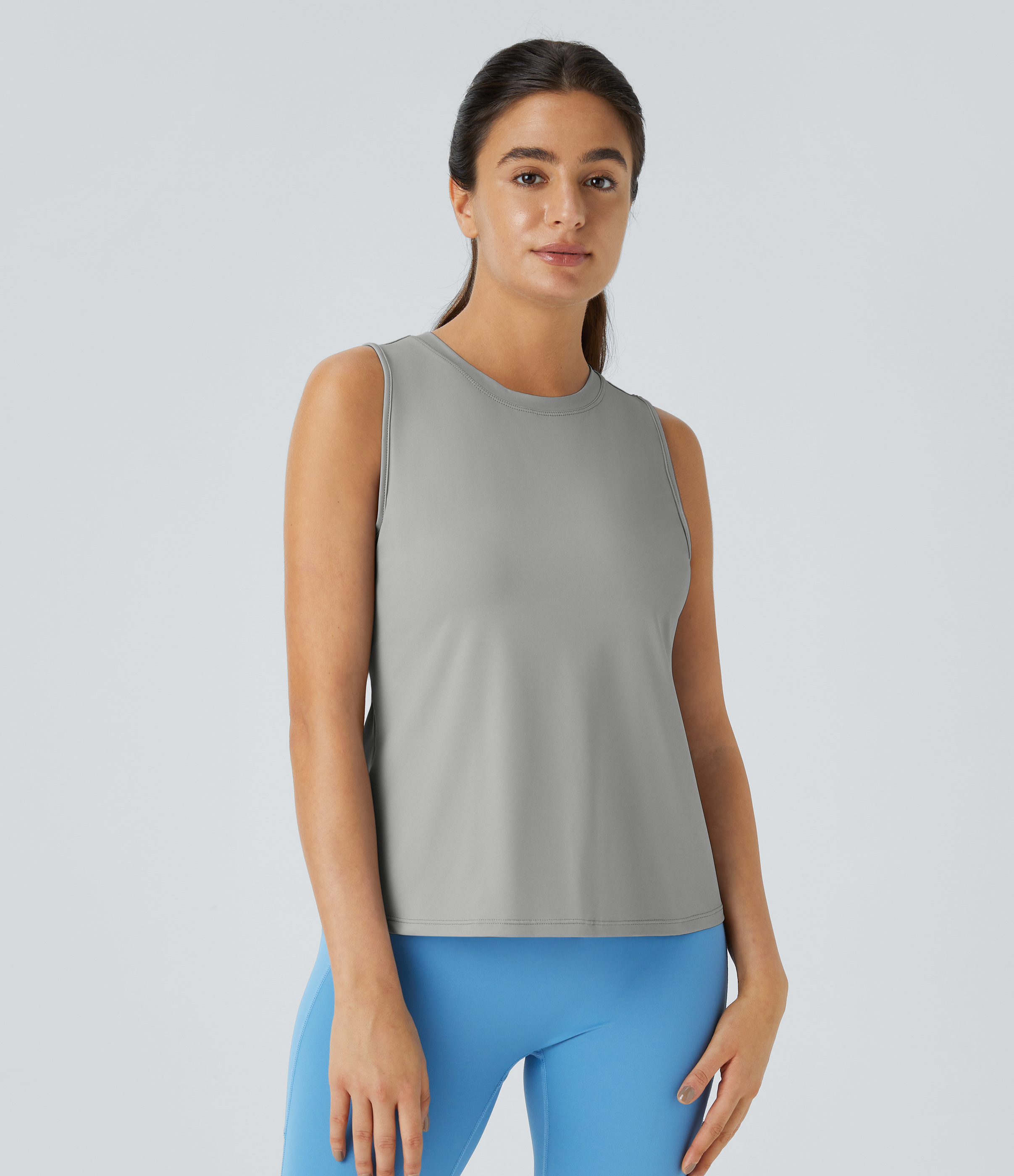 Halara Cut Out Crossover Hem Solid Yoga Tank Top Tank Top - Mist Grey - M golf tops halter top tunic tops sleeveless tops backless top 