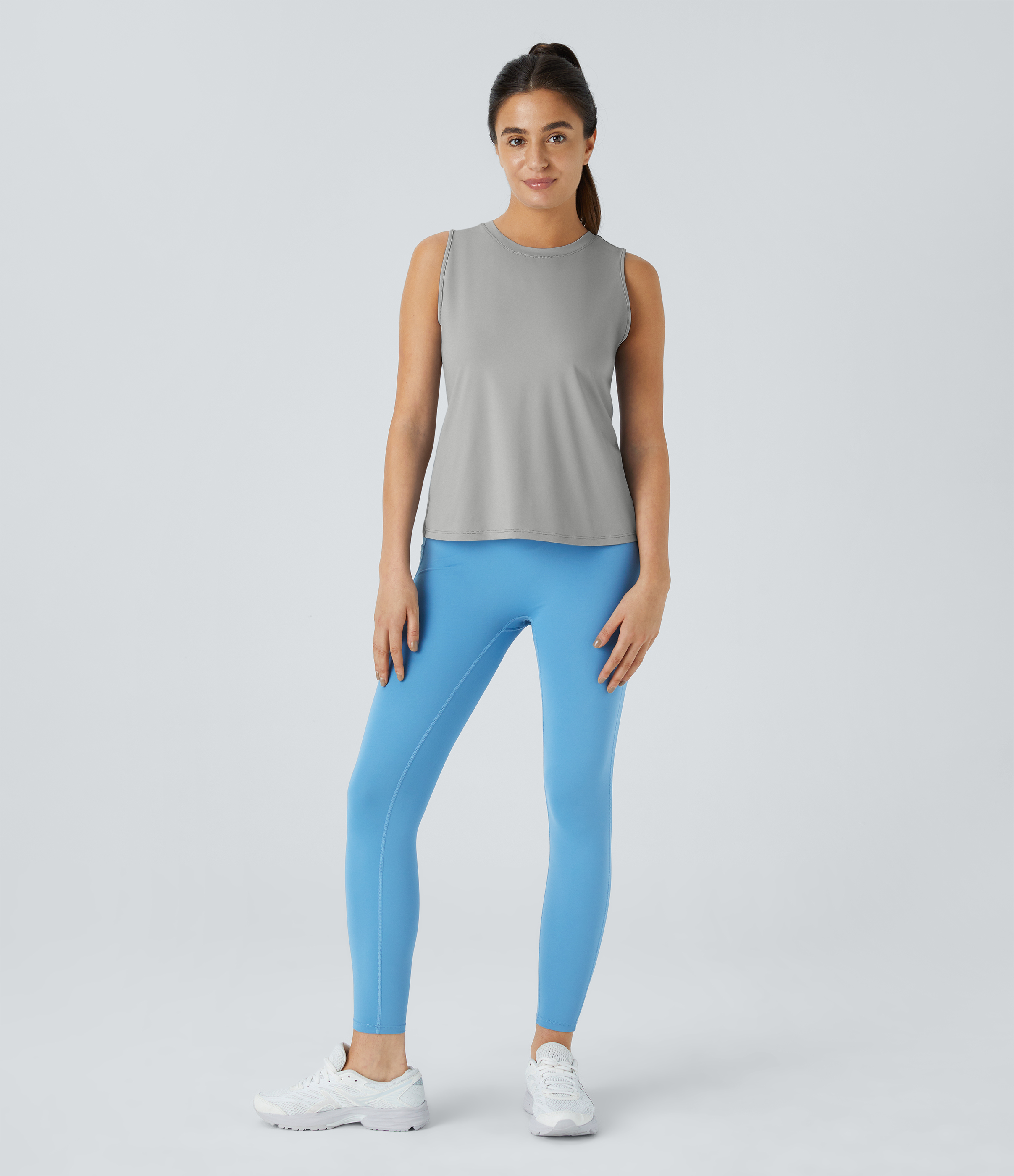Halara Cut Out Crossover Hem Solid Yoga Tank Top Tank Top - Mist Grey - M golf tops halter top tunic tops sleeveless tops backless top 