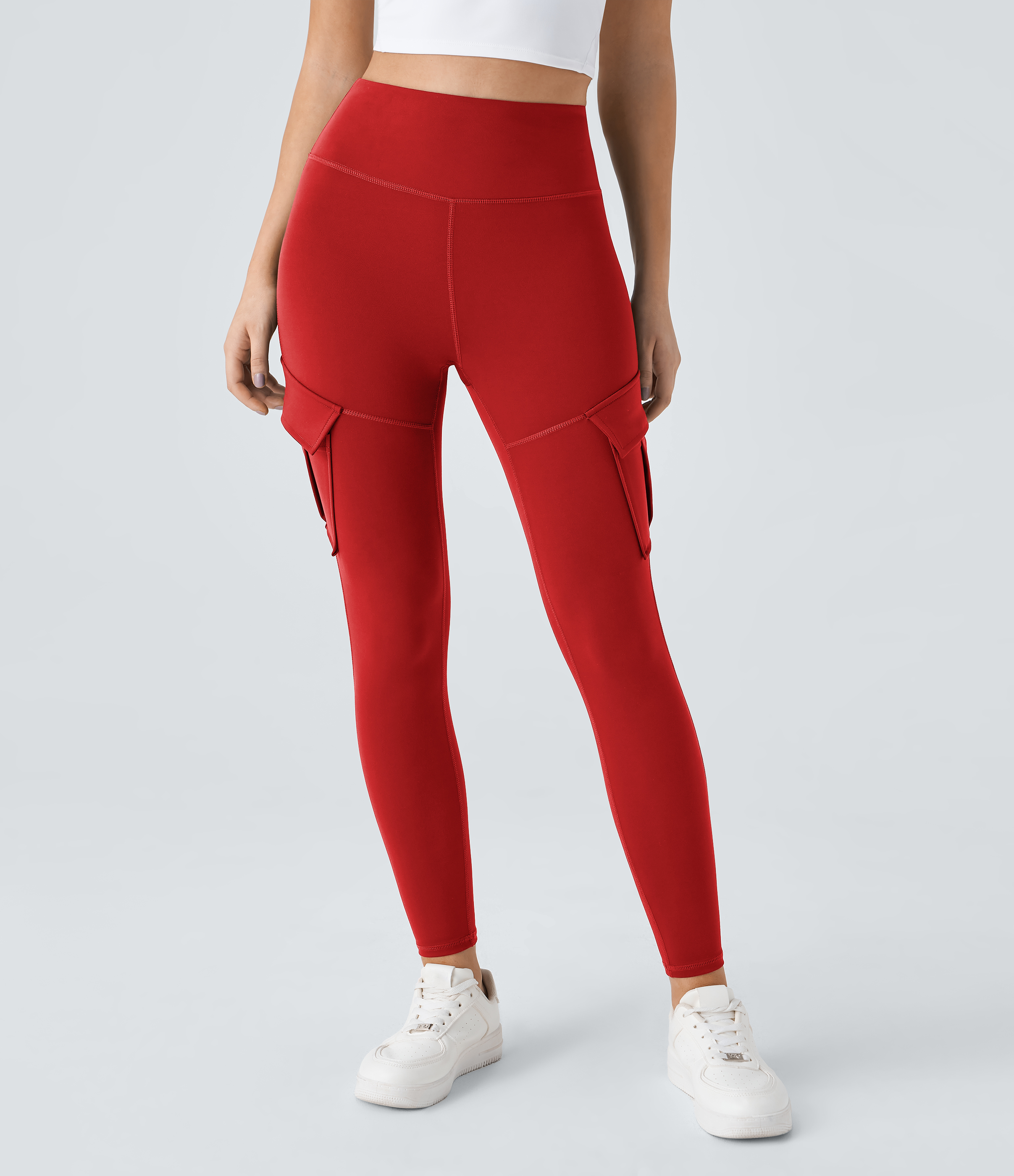 Halara High Waisted Cargo Pocket Skinny Yoga Leggings  - Valiant Poppy - S(full_length) gym leggings leggings with pockets 