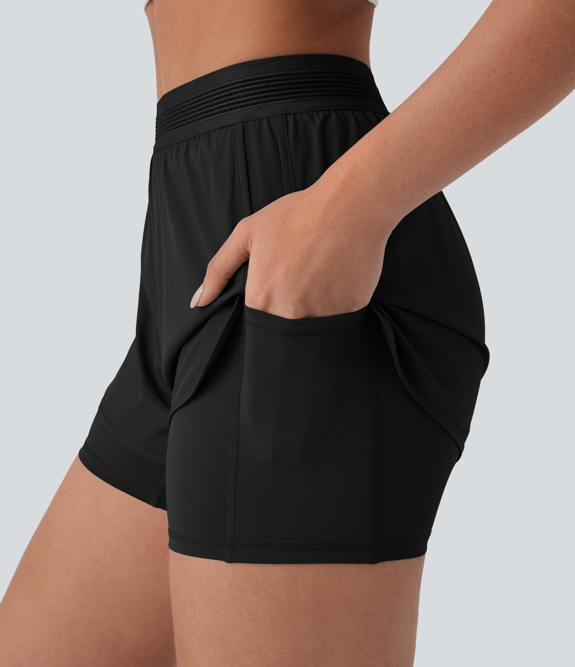 Halara Breezefulв„ў Mid Rise 2-in-1 Side Pockets Quick Dry Running Shorts Gym Short - Black - XL booty shorts compression shorts yoga shorts 