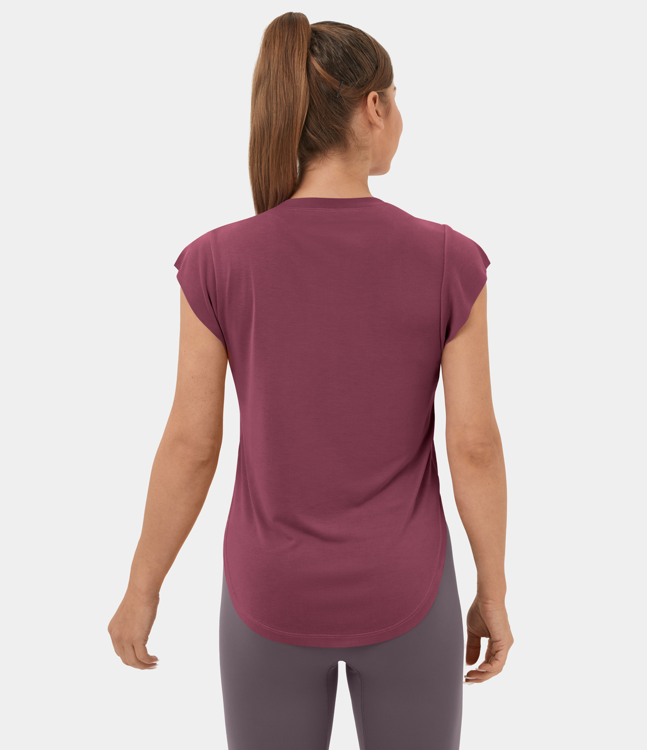 Halara Round Neck Curved Hem Yoga Sports Top  - Oxblood Red - XL 