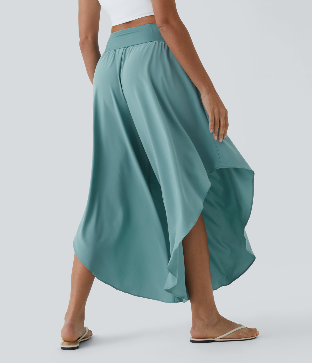 Mineral Blue Breezeful™ ハイウエスト バックウエストバンド ポケット パラッツォ フローフィー フリル ワイドレッグ 速乾 ダンスパンツ / 2