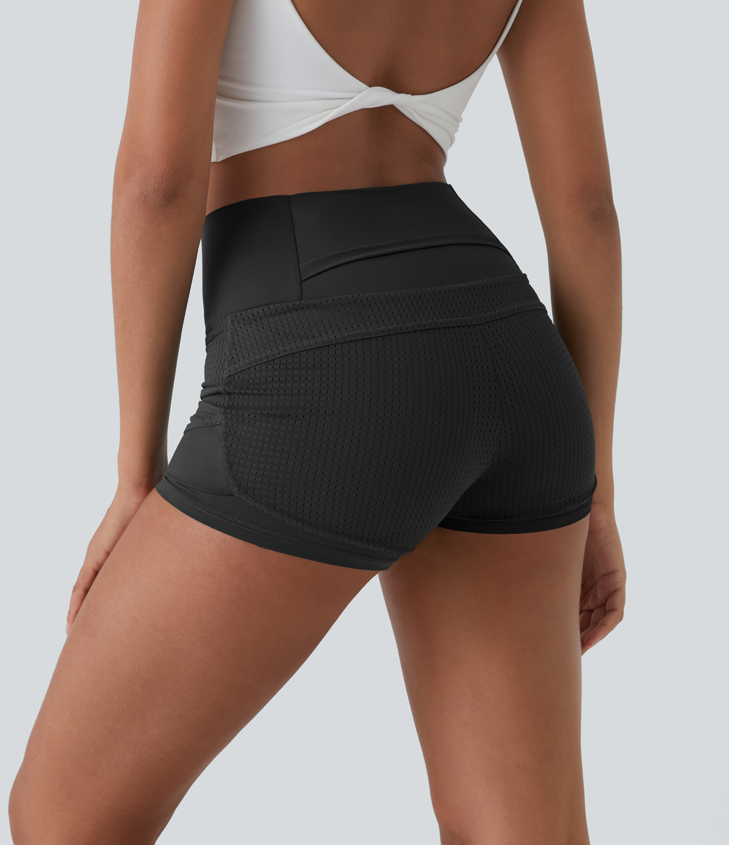 Halara High Waisted Mesh Back Waistband Pocket 2-in-1 Casual Shorts 2