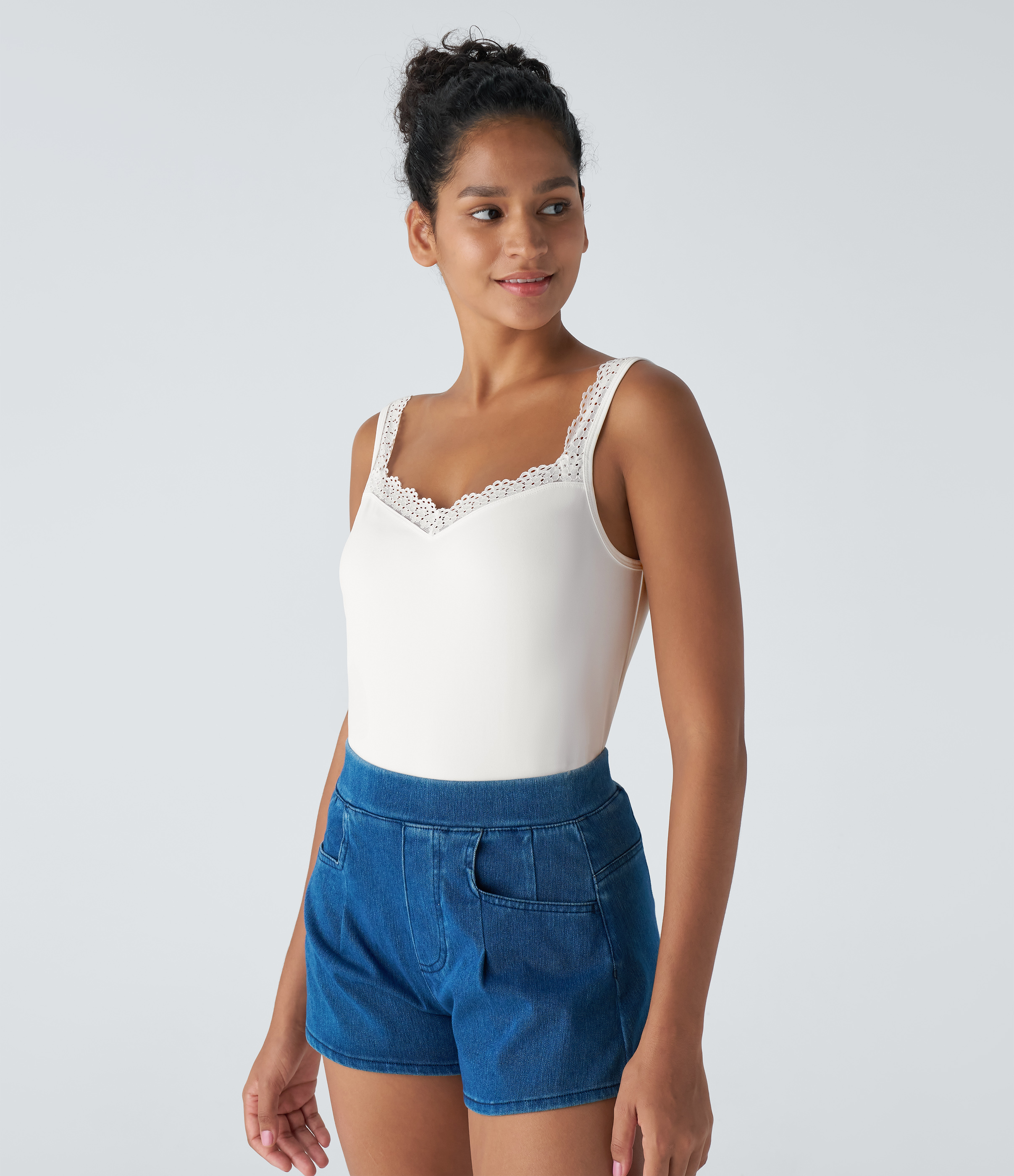 Halara Contrast Lace Backless Basic Casual Tank Top Tank Top - White - XS golf tops halter top tunic tops sleeveless tops backless top 