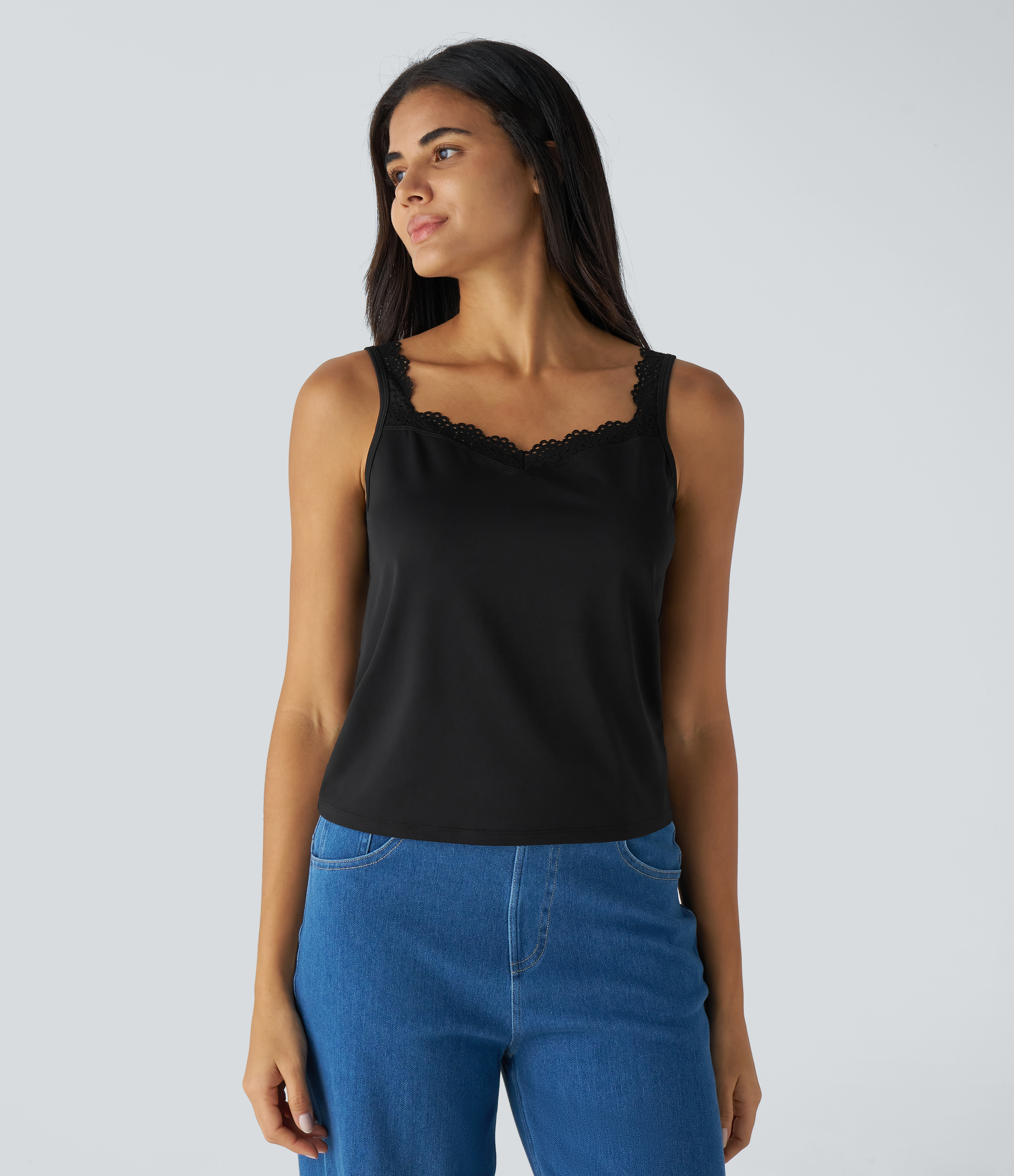 Halara Contrast Lace Backless Basic Casual Tank Top Tank Top - Black - L golf tops halter top tunic tops sleeveless tops backless top 