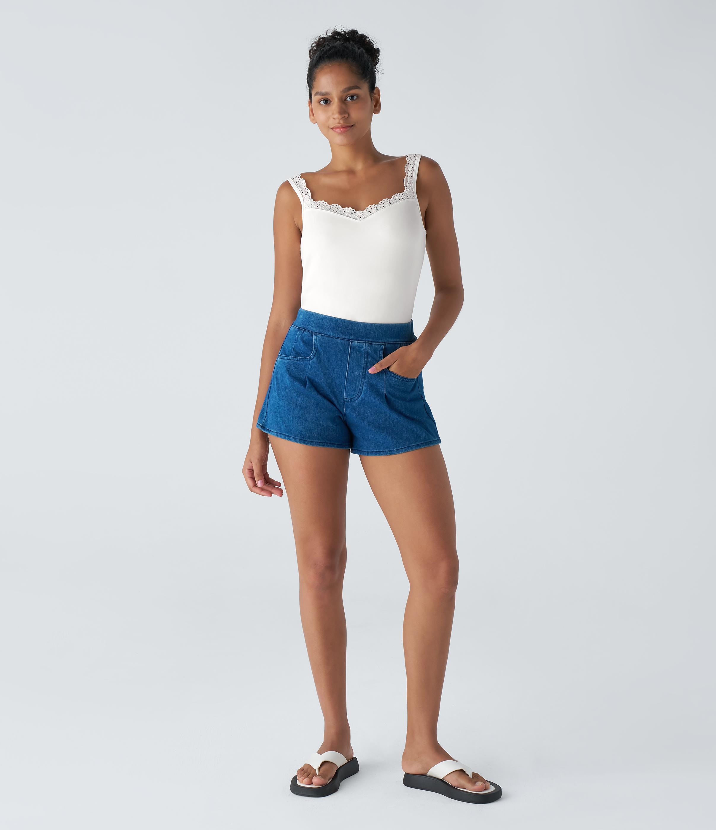 Halara Contrast Lace Backless Basic Casual Tank Top Tank Top - White - XS golf tops halter top tunic tops sleeveless tops backless top 