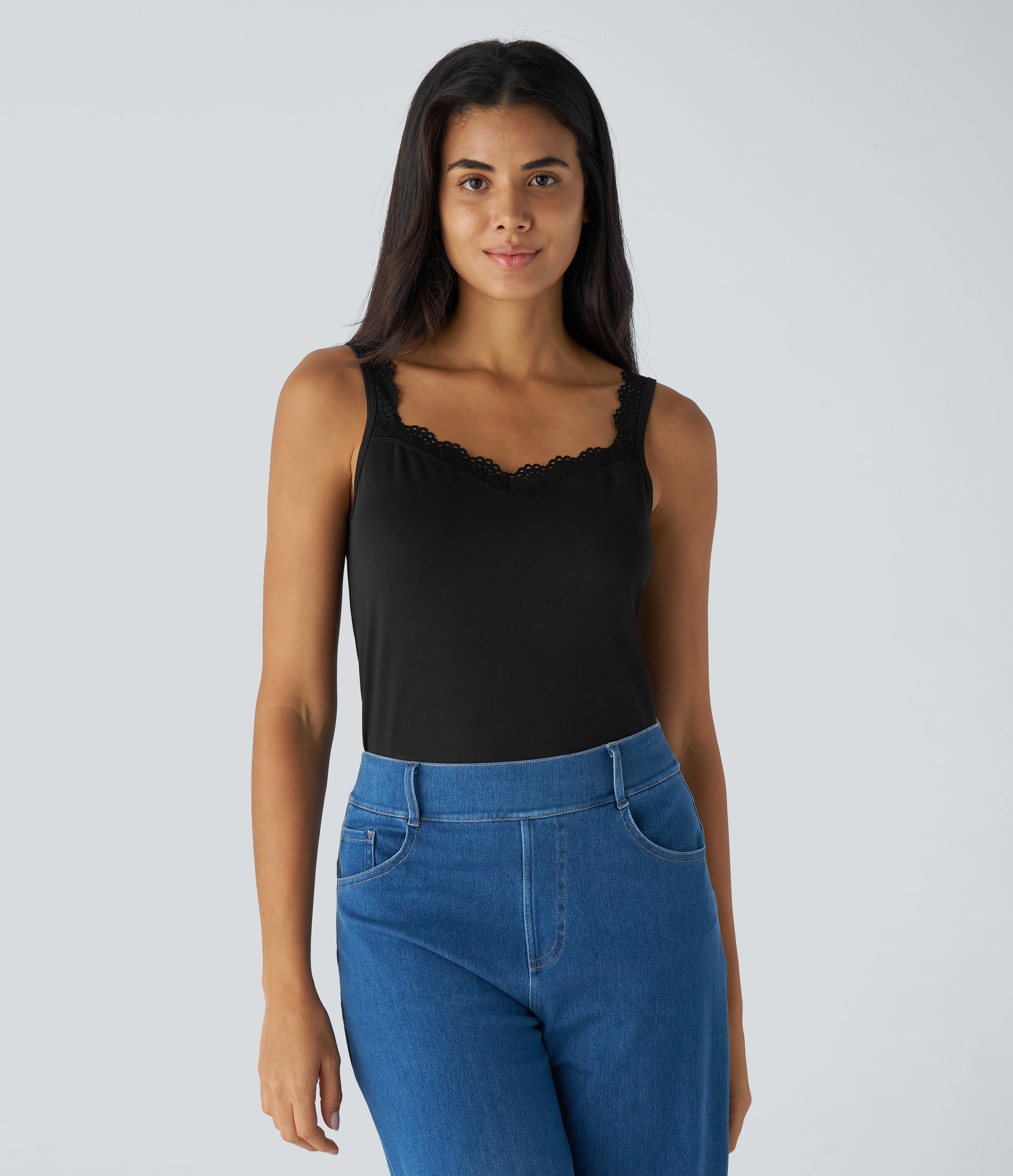 Halara Contrast Lace Backless Basic Casual Tank Top Tank Top - Black - L golf tops halter top tunic tops sleeveless tops backless top 