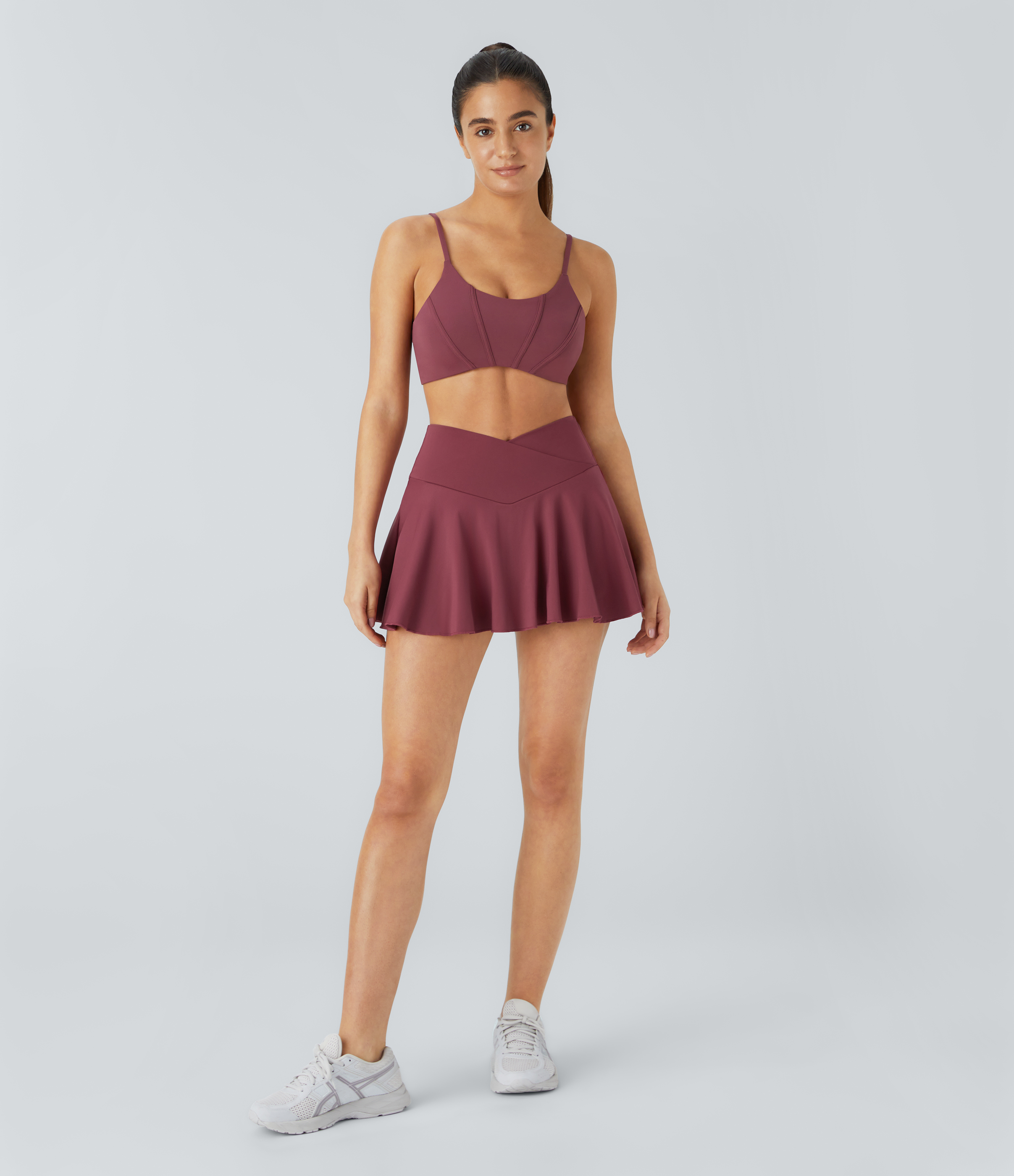 Halara Softlyzeroв„ў Airy Comfy High Waisted Crossover 2-in-1 Side Pocket Flare Cool Touch Tennis Skirt  - Cordovan - XL 