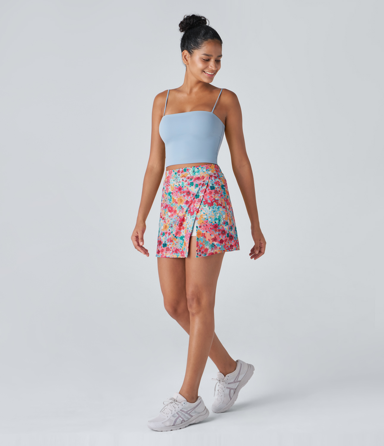 Halara High Waisted Split 2-in-1 Side Pocket Floral Print Mini Pickleball Skirt  - Watercolor Abstract Print - S(regular) 
