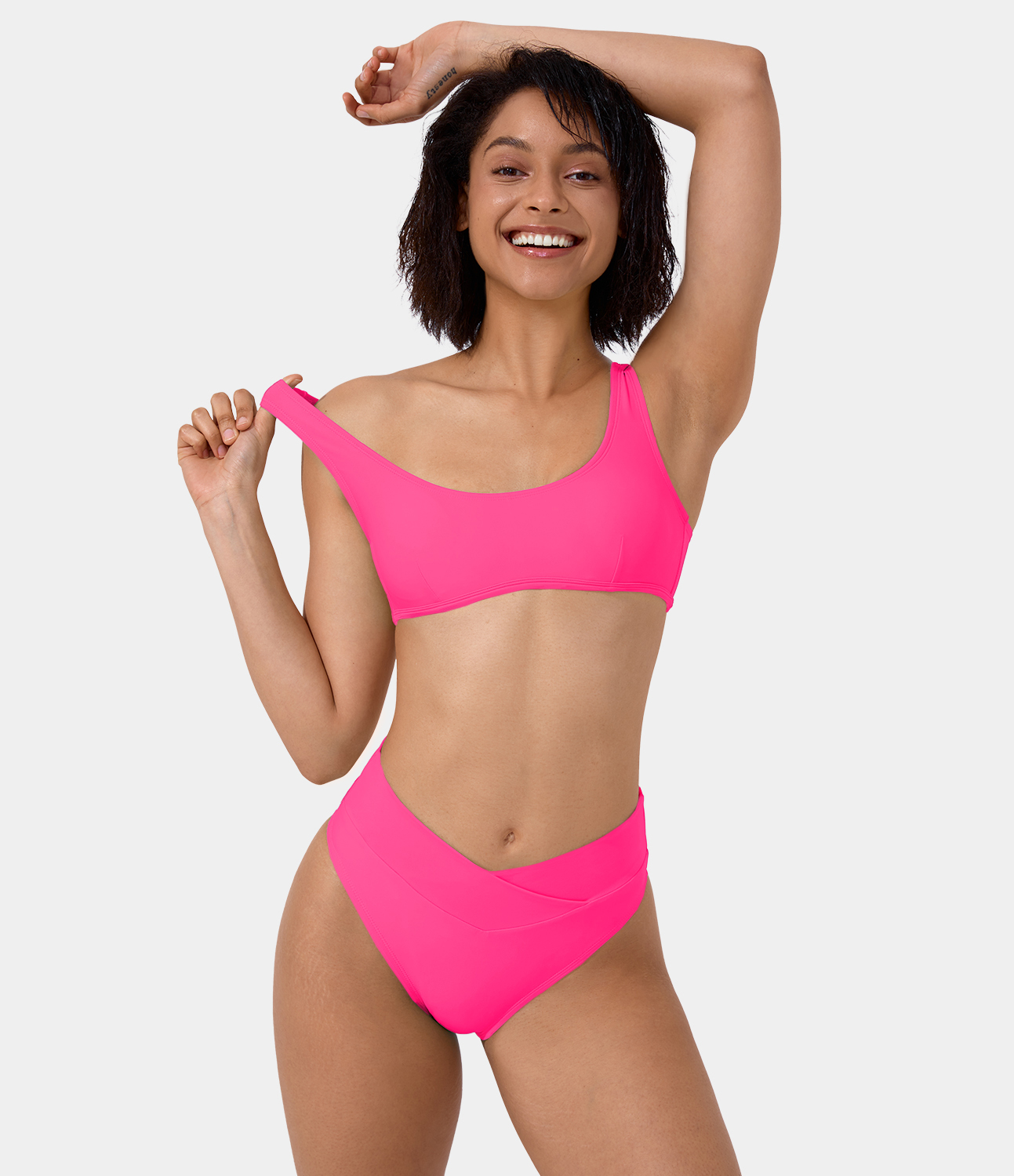 

Halara Solid U Neck Bikini Top Swimsuit - Neon Pink