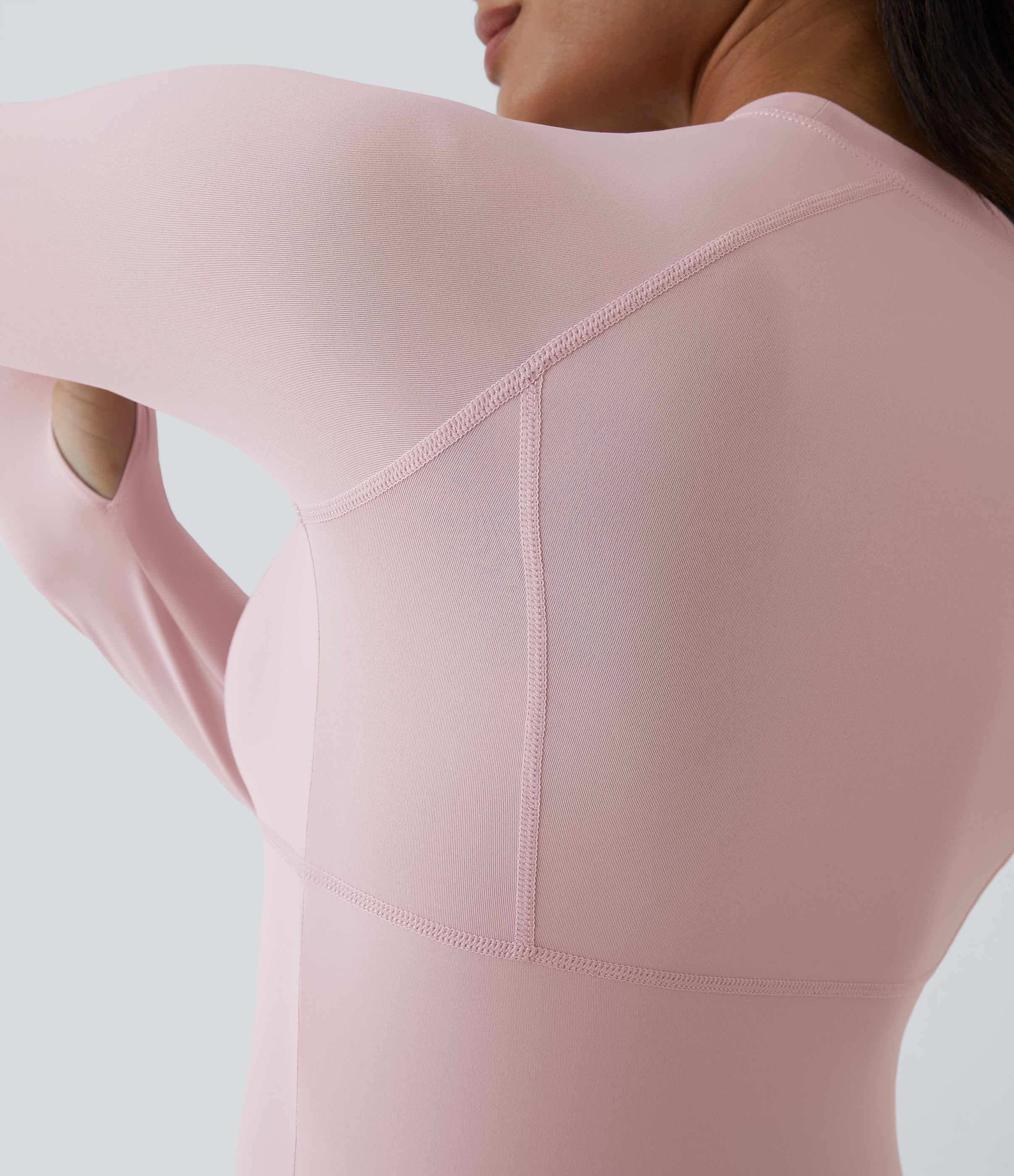 Halara Solid Thumb Hole Yoga Sports Top  - Pale Lilac - XL(Long) 