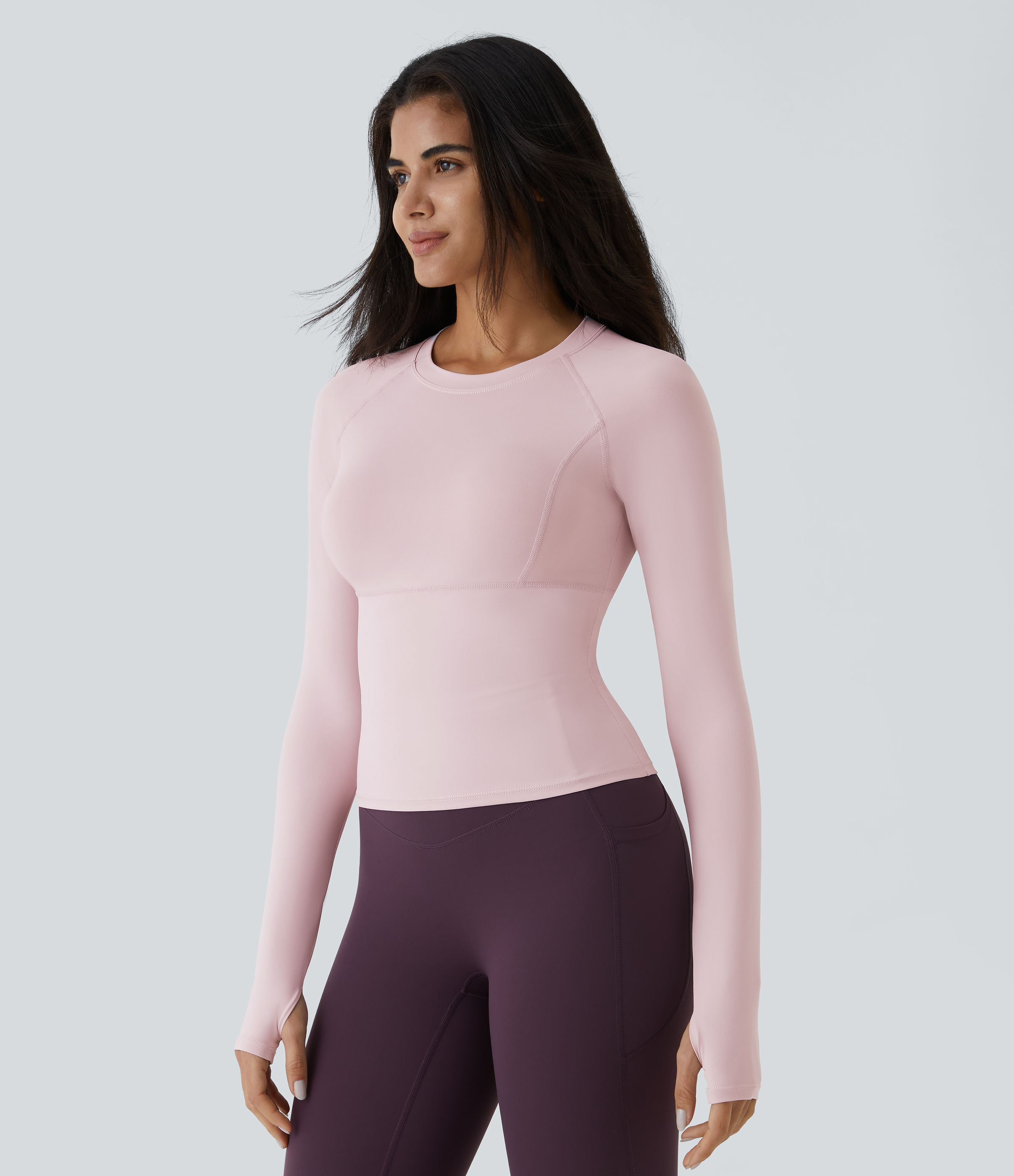 Halara Solid Thumb Hole Yoga Sports Top  - Pale Lilac - XL(Long) 