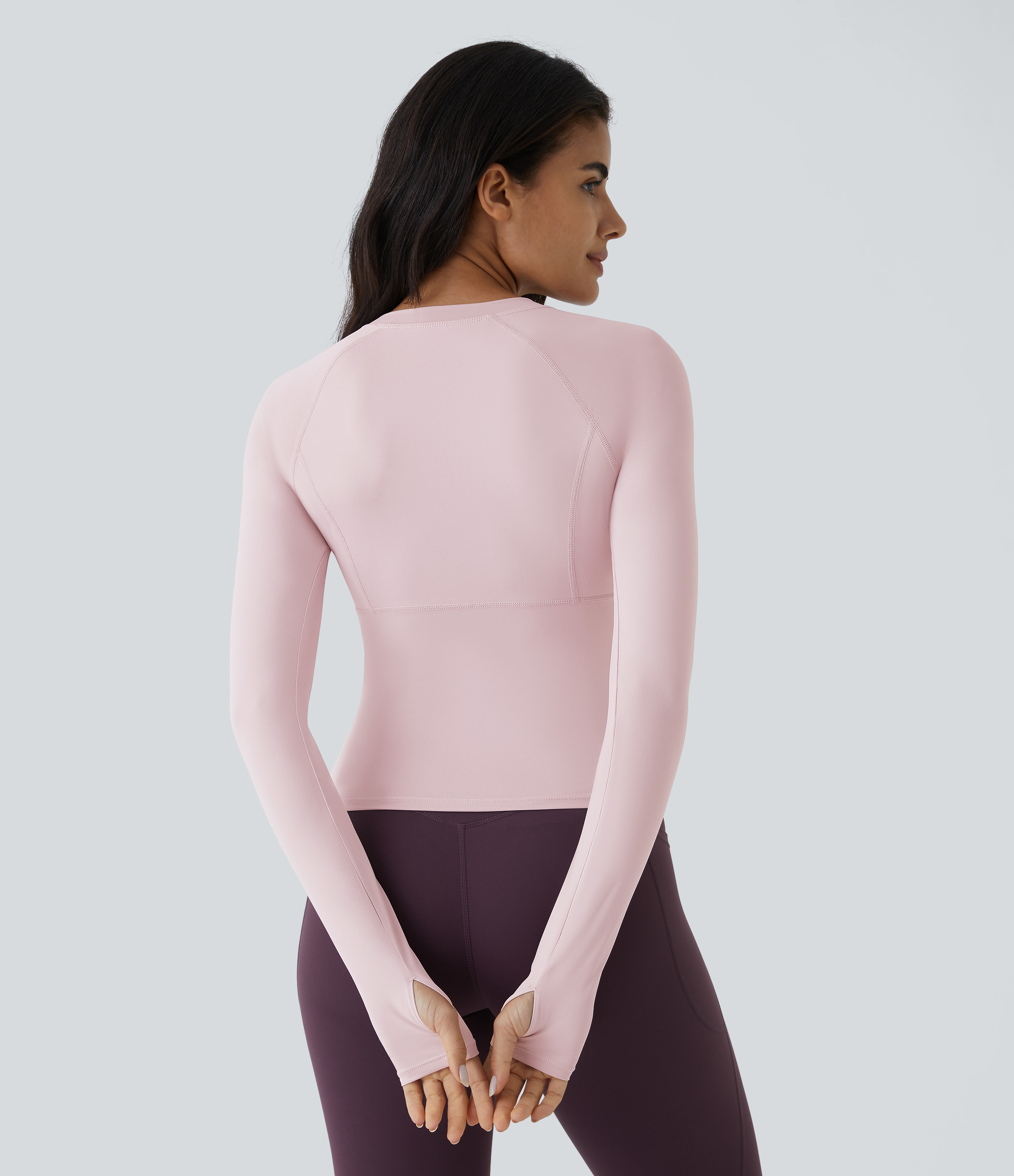 Halara Solid Thumb Hole Yoga Sports Top  - Pale Lilac - XL(Long) 