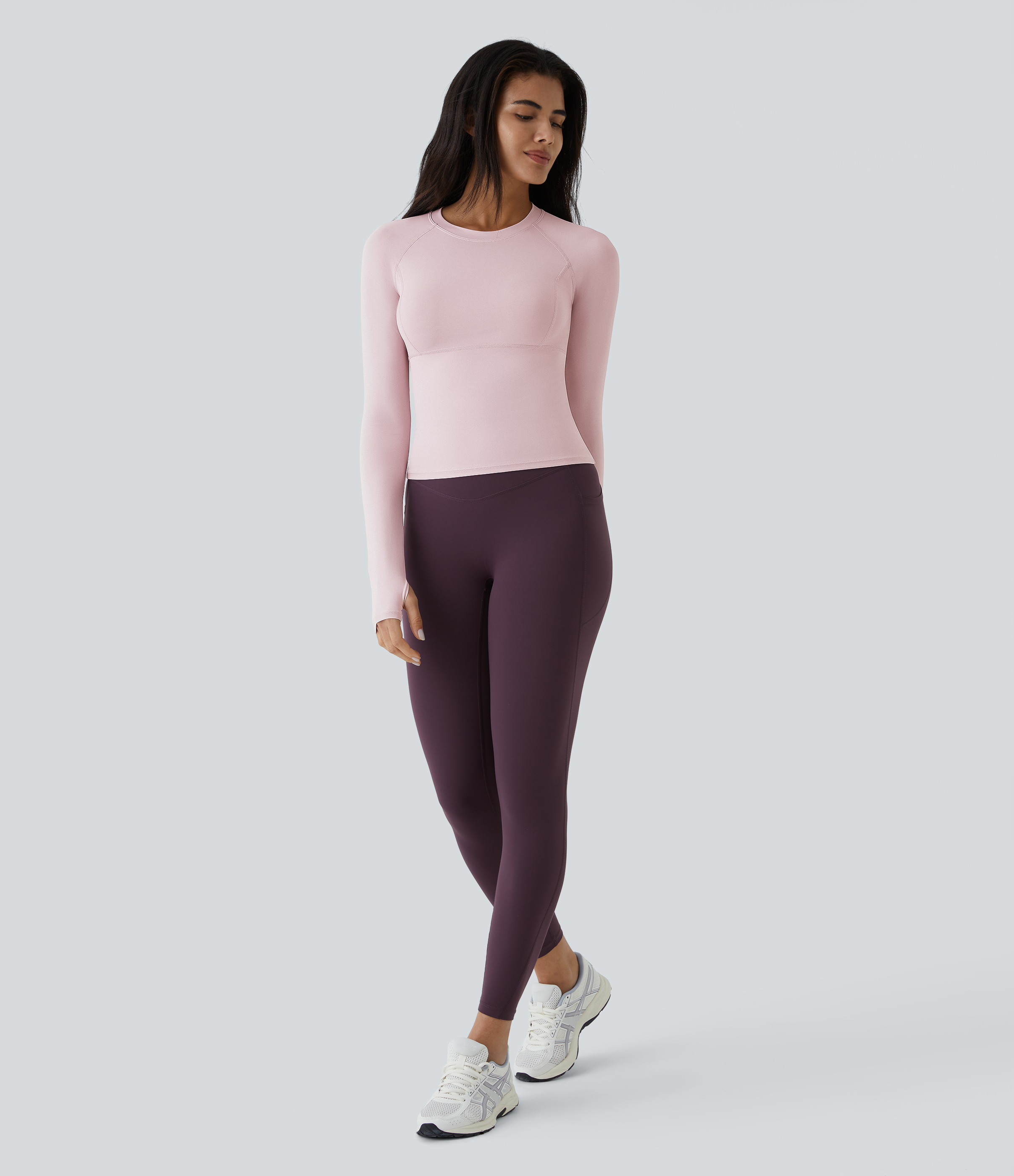 Halara Solid Thumb Hole Yoga Sports Top  - Pale Lilac - XL(Long) 