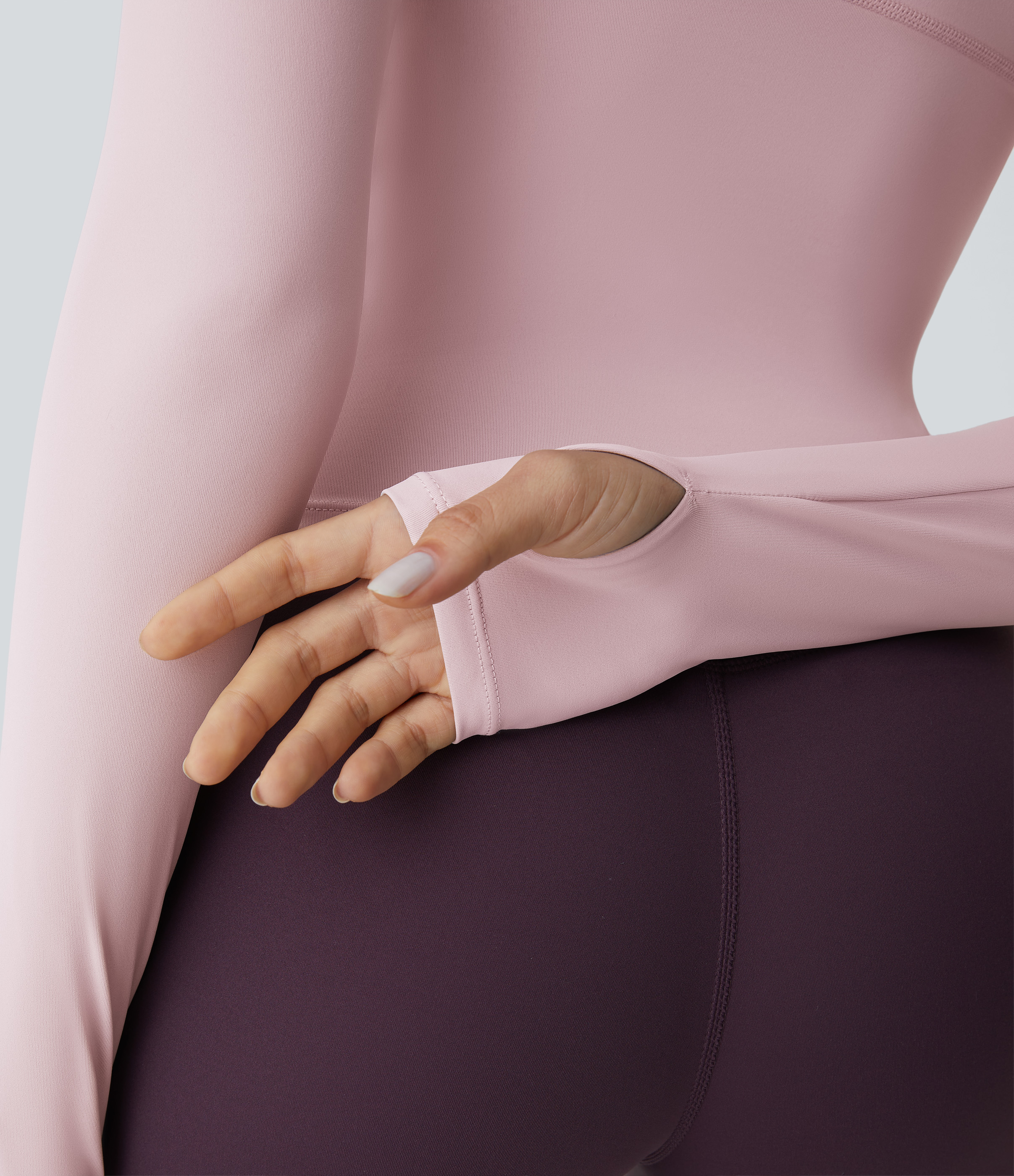 Halara Solid Thumb Hole Yoga Sports Top  - Pale Lilac - XL(Long) 