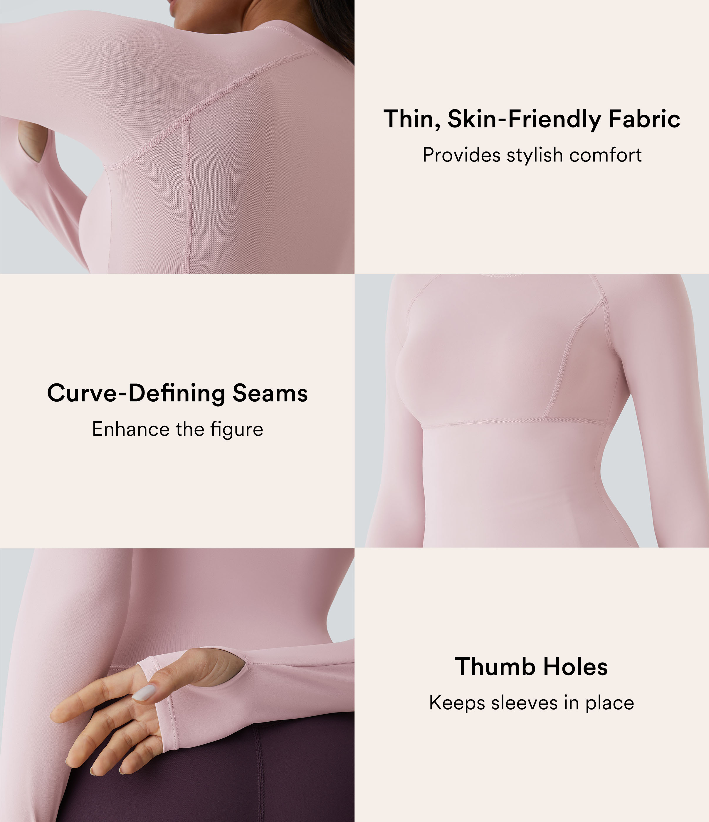 Halara Solid Thumb Hole Yoga Sports Top  - Pale Lilac - XL(Long) 