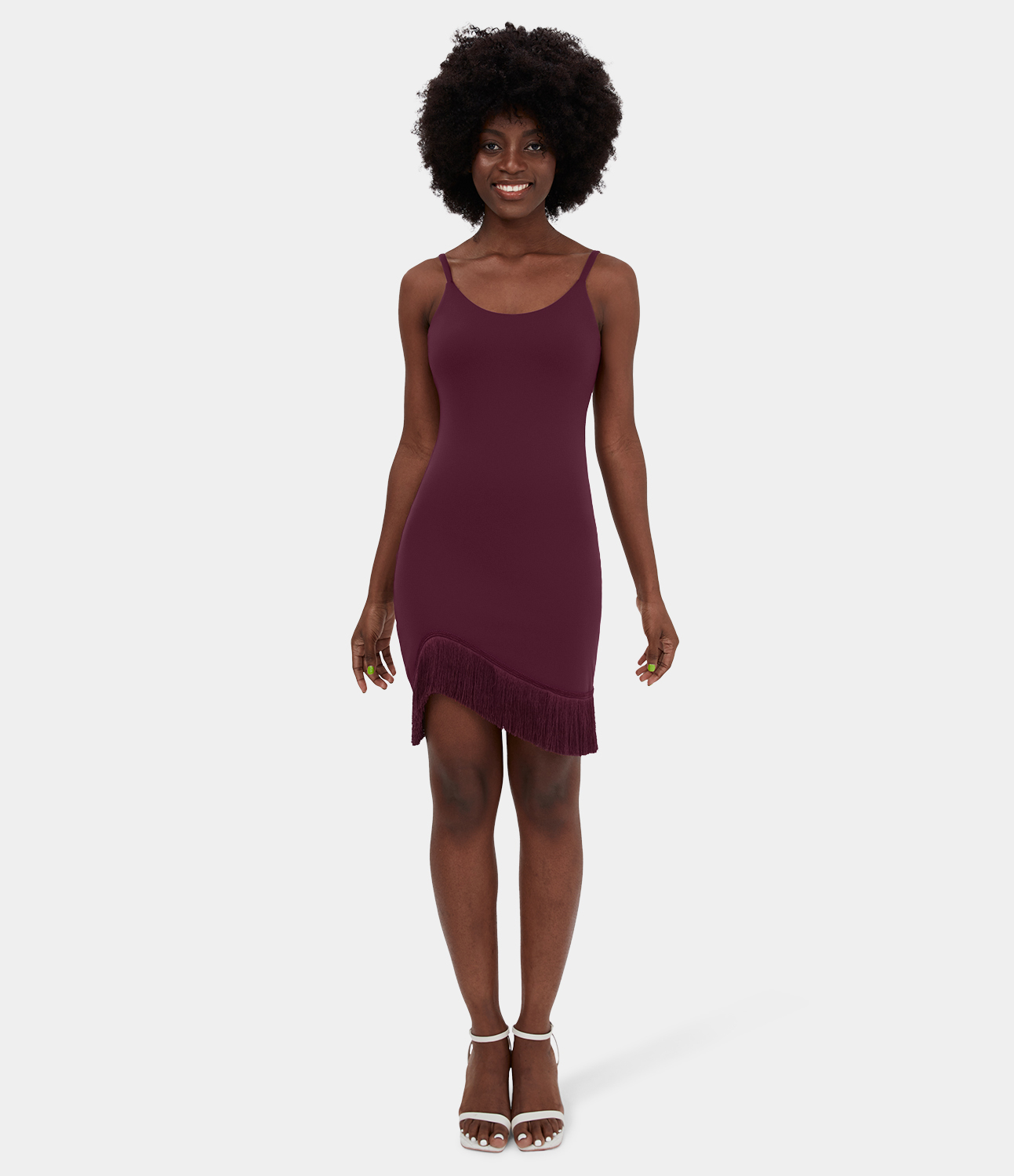 

Halara Softlyzeroв„ў Airy Adjustable Strap Backless Asymmetric Fringe Hem Bodycon Mini Cool Touch Dance Dress Casual Dress - Berry Red
