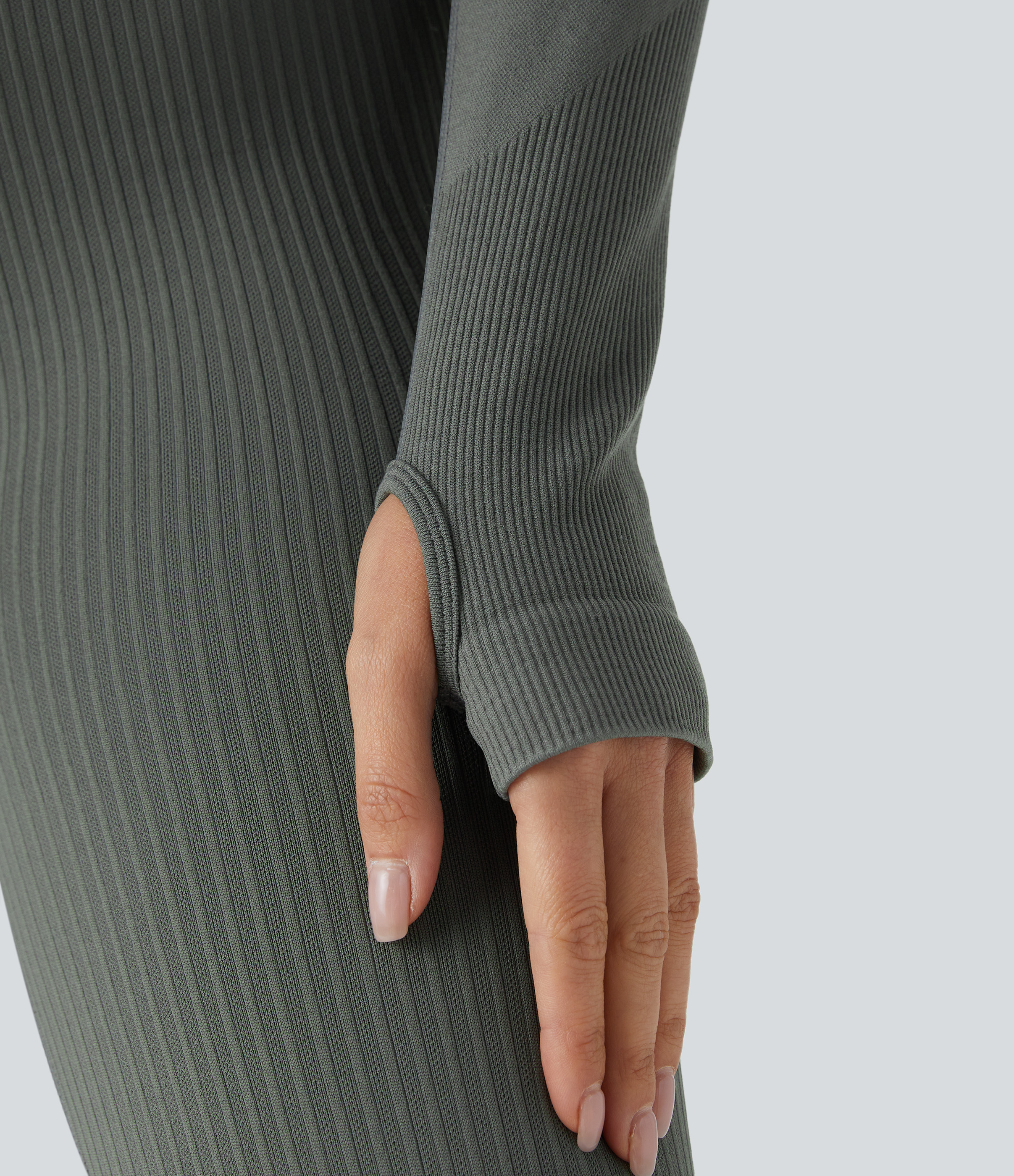 Halara Seamless Flow Stand Collar Raglan Sleeve Thumb Hole Zipper Skinny Yoga Jacket  - Hidden Blue Gray - XS 