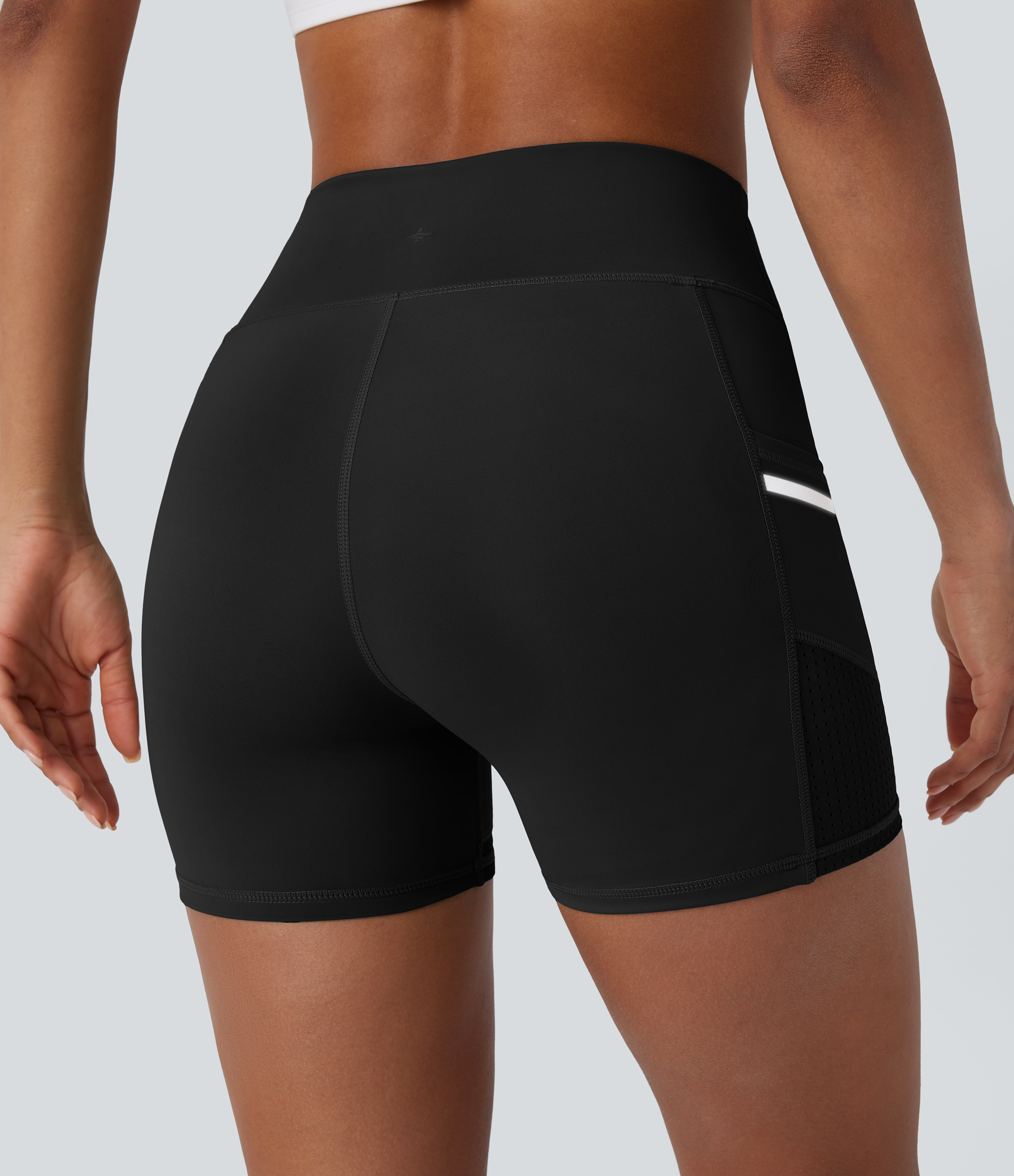 Halara Softlyzeroв„ў Airy High Waisted Reflective Line Contrast Perforated Side Pocket Cool Touch Yoga Biker Shorts 4``  - Black - M 