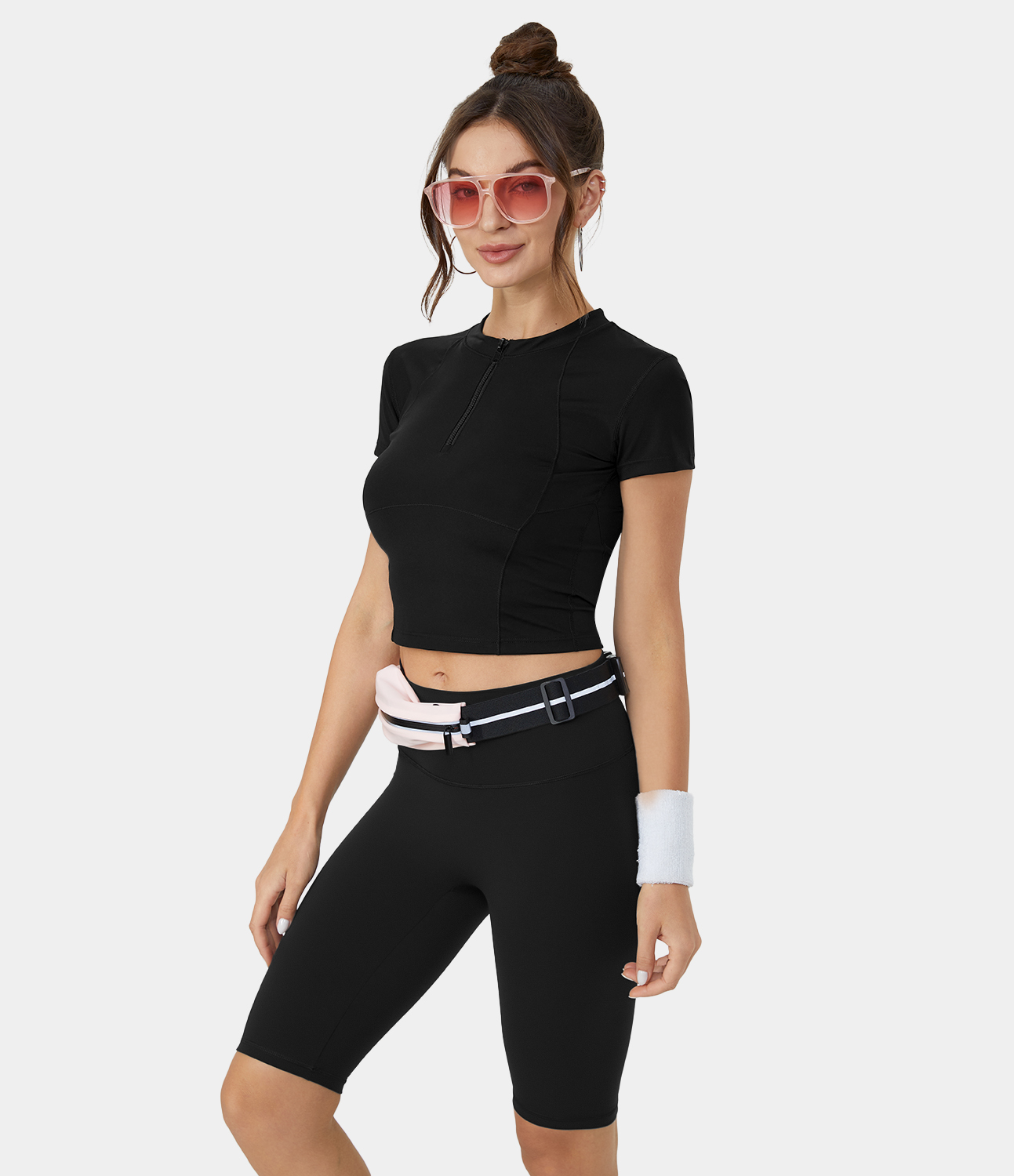 Halara Softlyzeroв„ў Airy Half Zip Short Sleeve Cool Touch Cropped Golf Sports Top  - Black - M 
