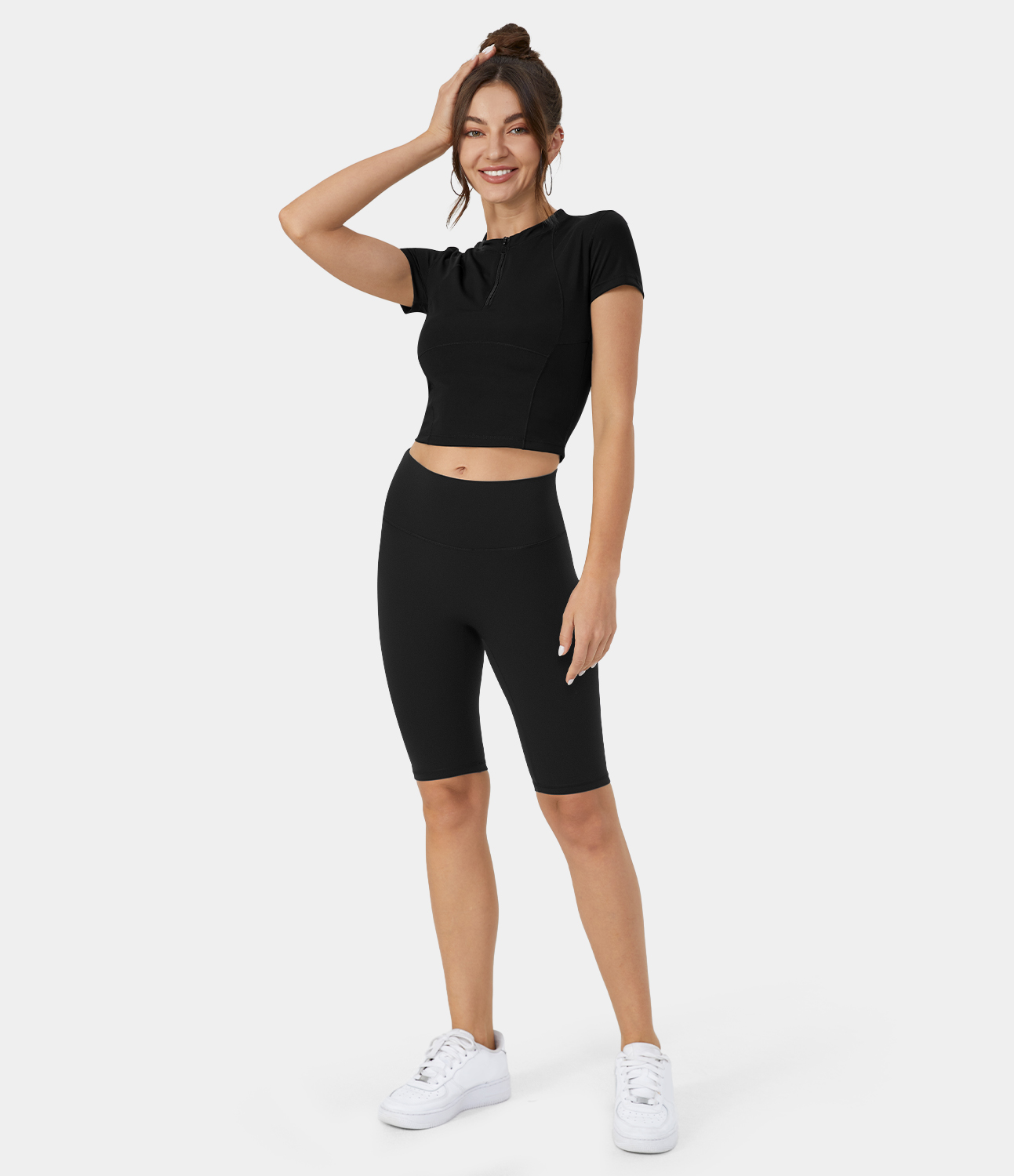 Halara Softlyzeroв„ў Airy Half Zip Short Sleeve Cool Touch Cropped Golf Sports Top  - Black - M 