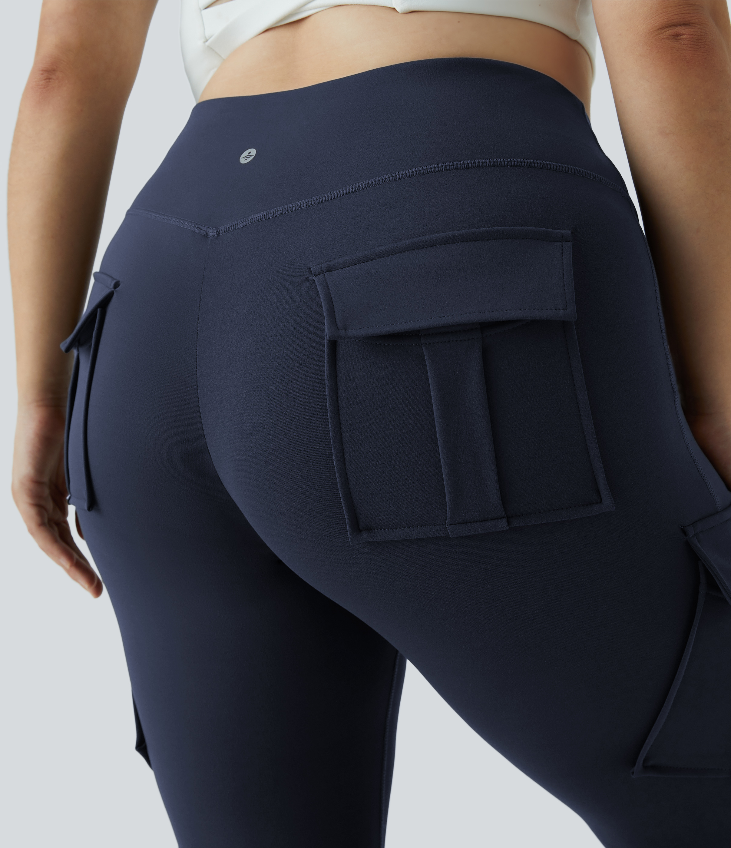 Halara High Waisted Cargo Pocket Skinny Yoga Plus Size 7/8 Leggings  - Midnight Blue - 1X 