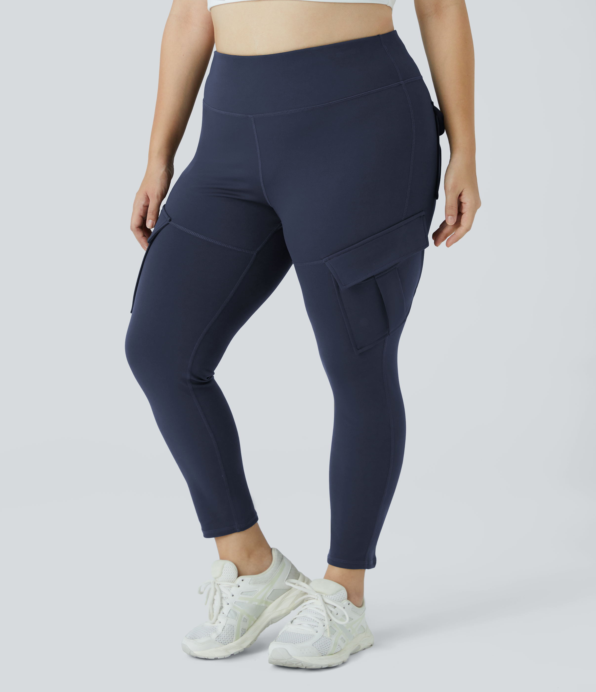 Halara High Waisted Cargo Pocket Skinny Yoga Plus Size 7/8 Leggings  - Midnight Blue - 1X 
