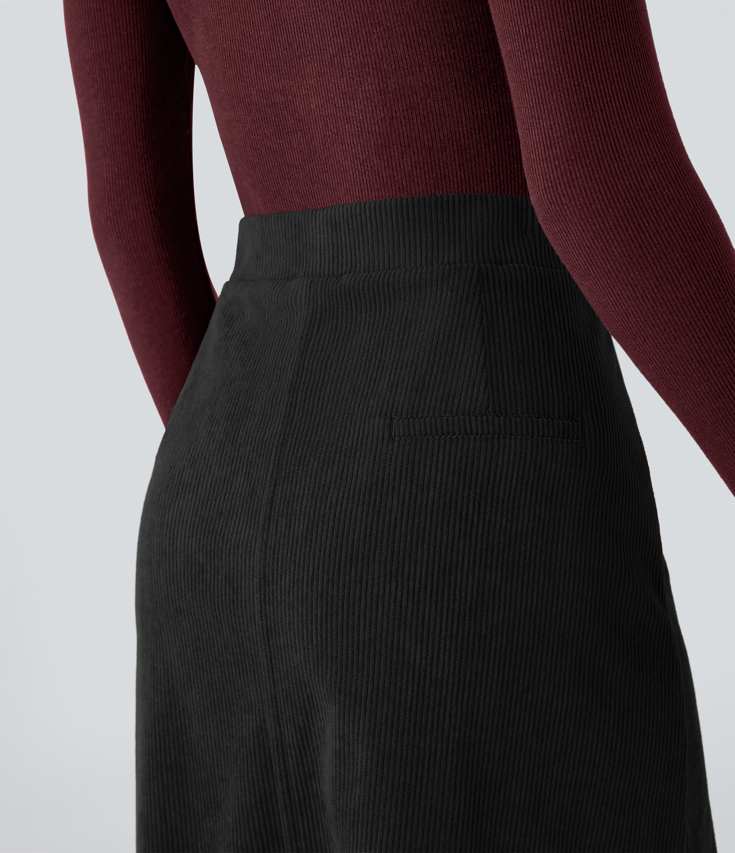 Halara Mid Rise Front Side Flap Pocket Split Midi Corduroy Casual Skirt  - Black - L(regular) 