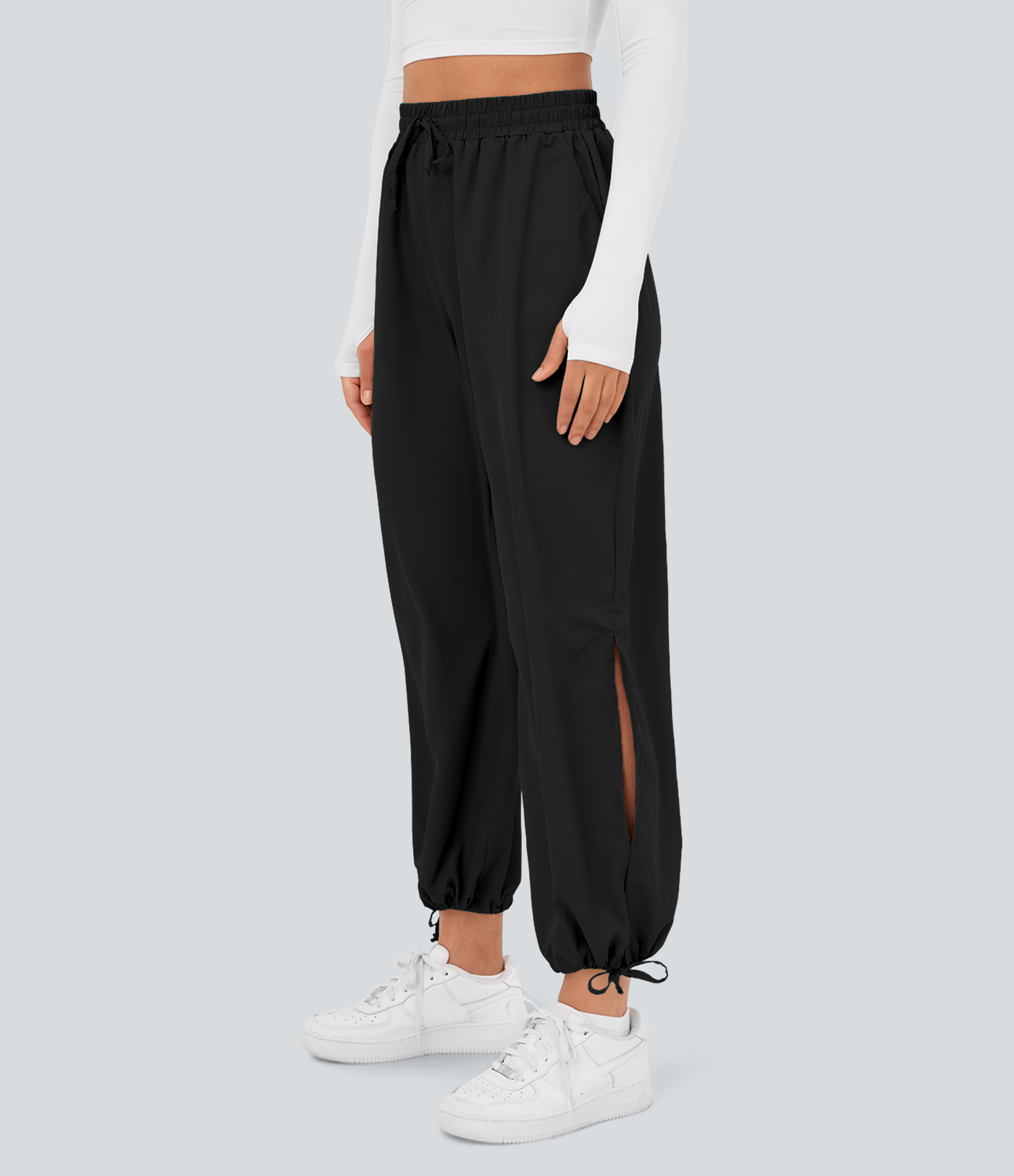 Halara Breezefulв„ў High Waisted Drawstring Side Pocket Split Hem Quick Dry Casual Joggers  - Black - XS 