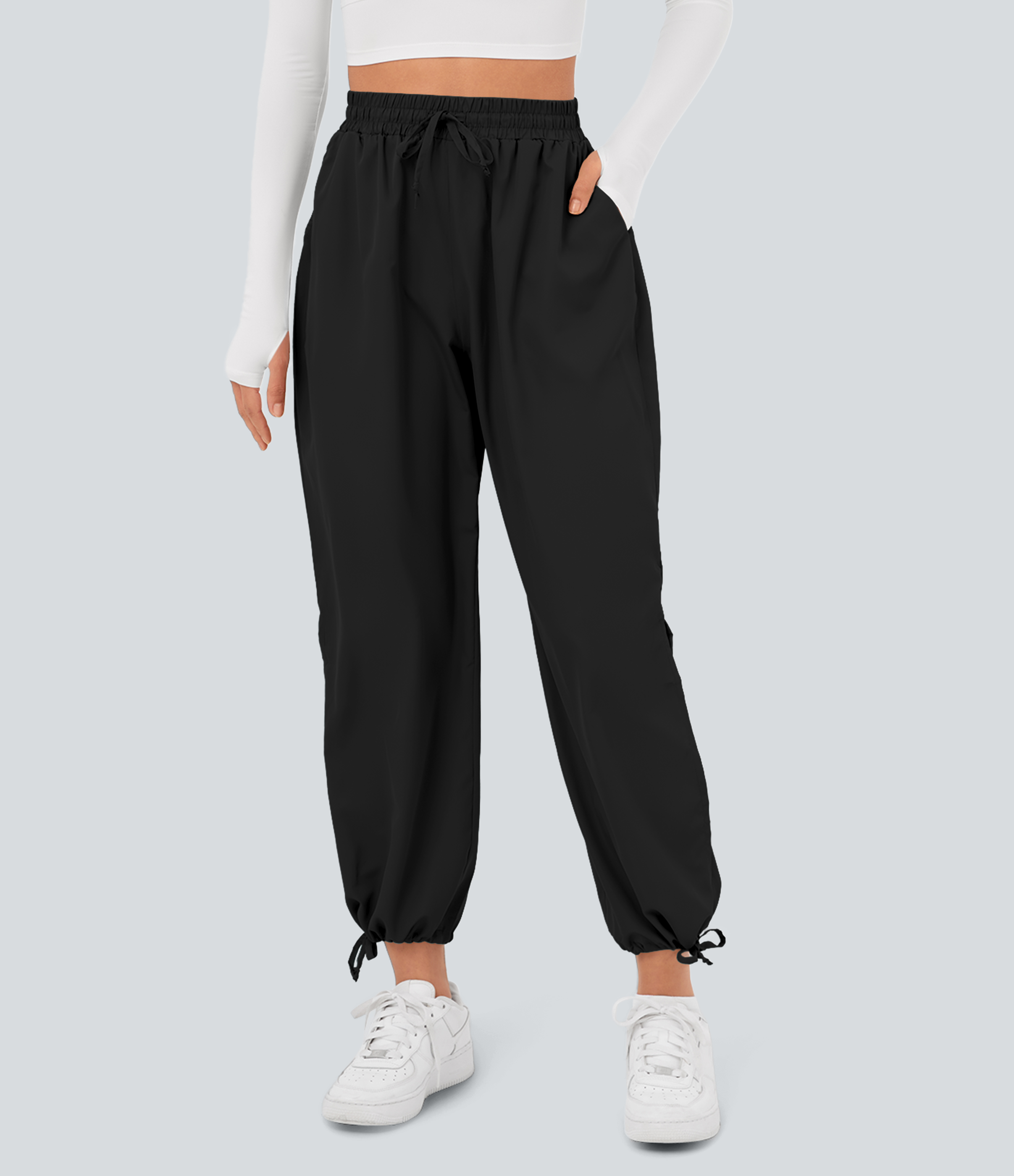 Halara Breezefulв„ў High Waisted Drawstring Side Pocket Split Hem Quick Dry Casual Joggers  - Black - XS 