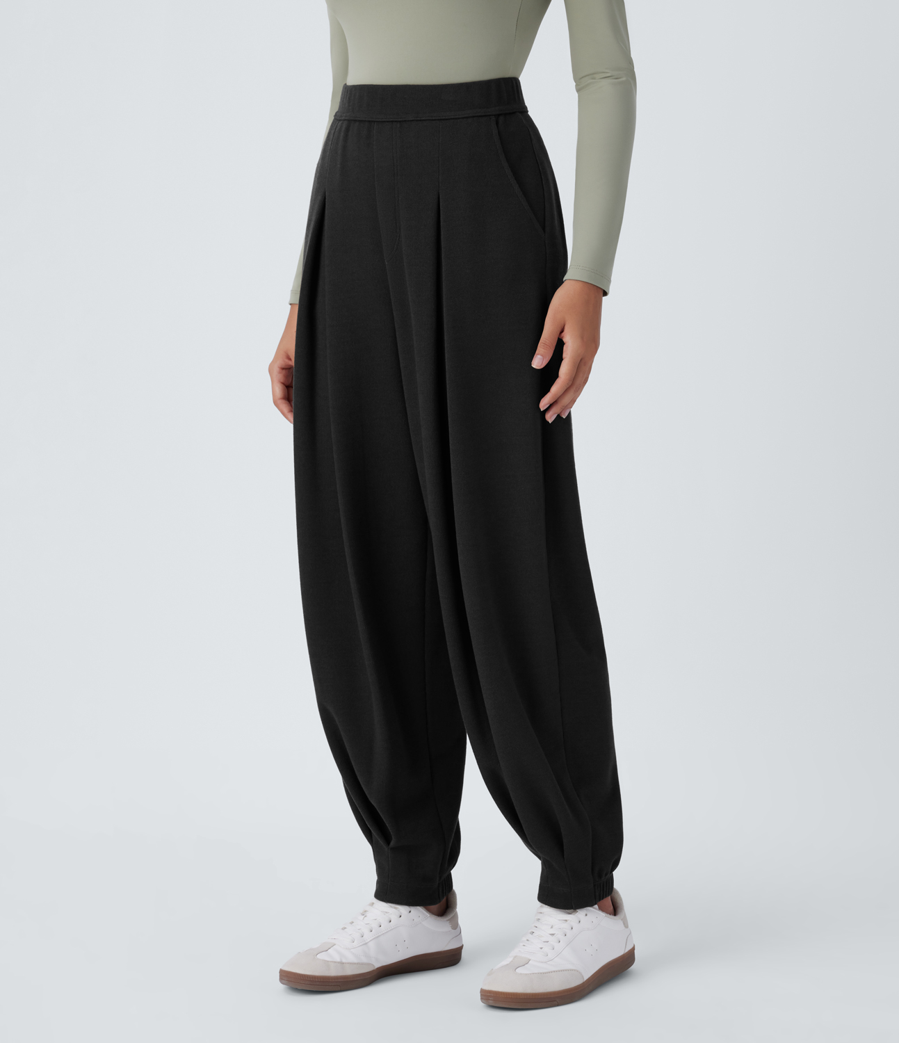 Halara High Waisted Plicated Side Pocket Casual Pile Joggers  - Black - M(regular) 